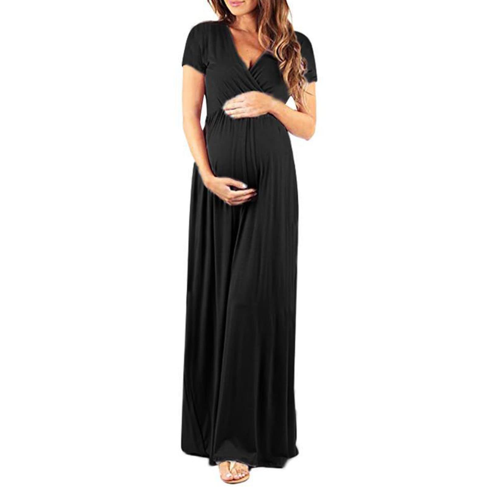 Estink Maternity Maxi Dress for Women - Soft Casual Wrap Long Dress for Baby Shower & Pregnancy, Summer Faux Waist Wrap Dress | Perfect for Maternity Photos, Beach Vacations & Everyday Comfort