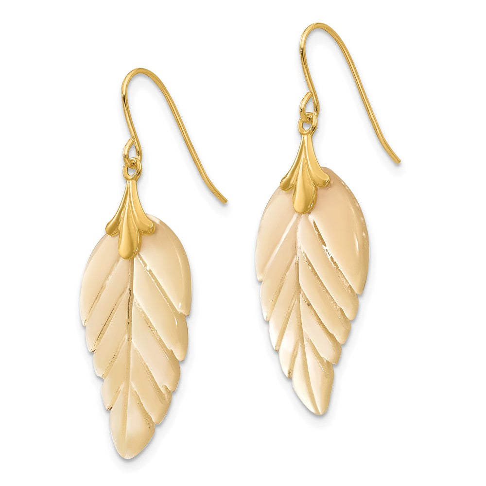 Gold Madi K Mother of Pearl Leaf Dangle Earrings SE620 - Elegant Pearl Shell Jewelry for Women, Perfect for Weddings, Parties & Special Occasions