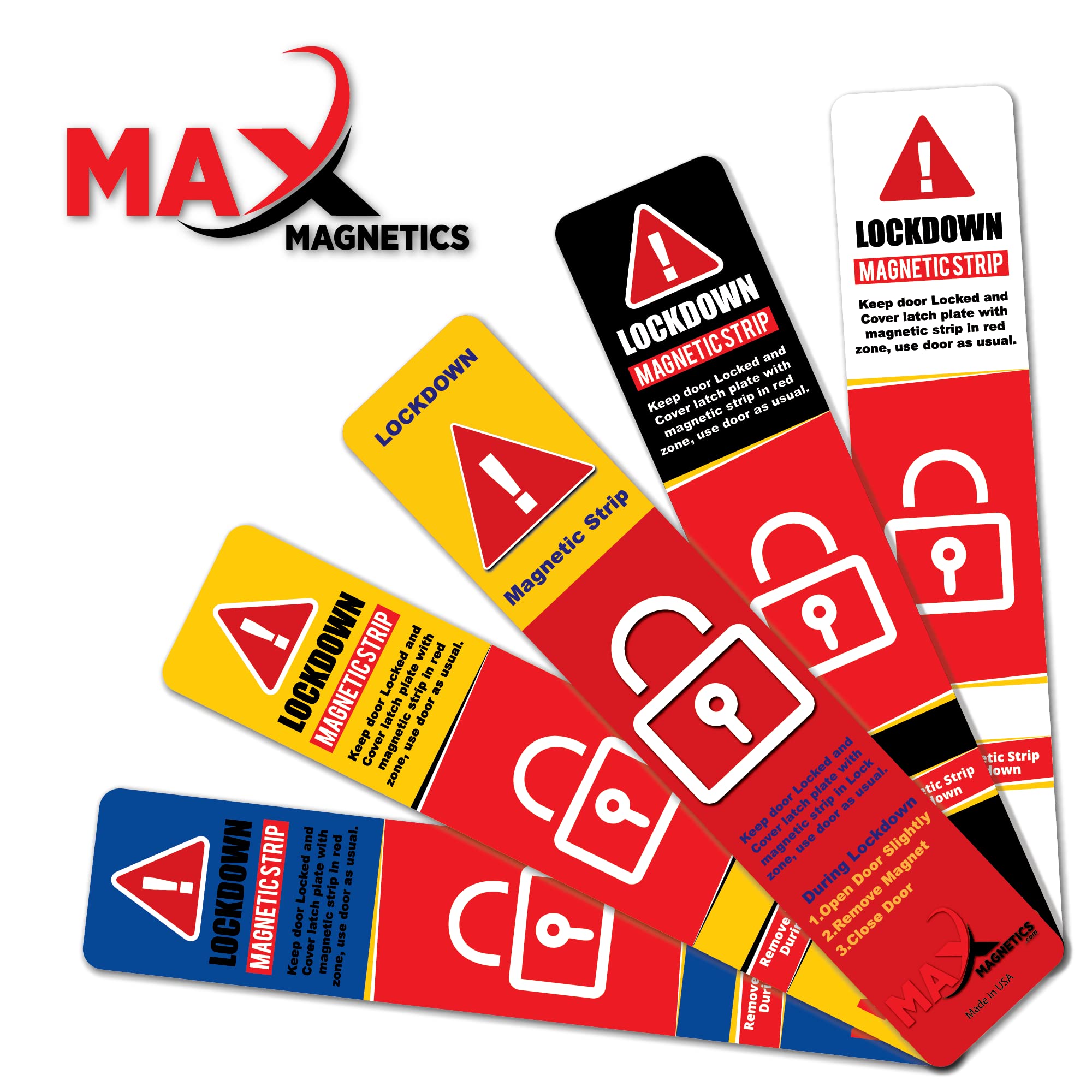 50 Pack Max Magnetics Lockdown Magnetic Strips for Door Frames - High-Density Security Strips for School, Office & Home - Strong Adhesive PVC Coated for Smooth Opening & Closing | Ideal for Classroom Safety, Office Security & Home Protection