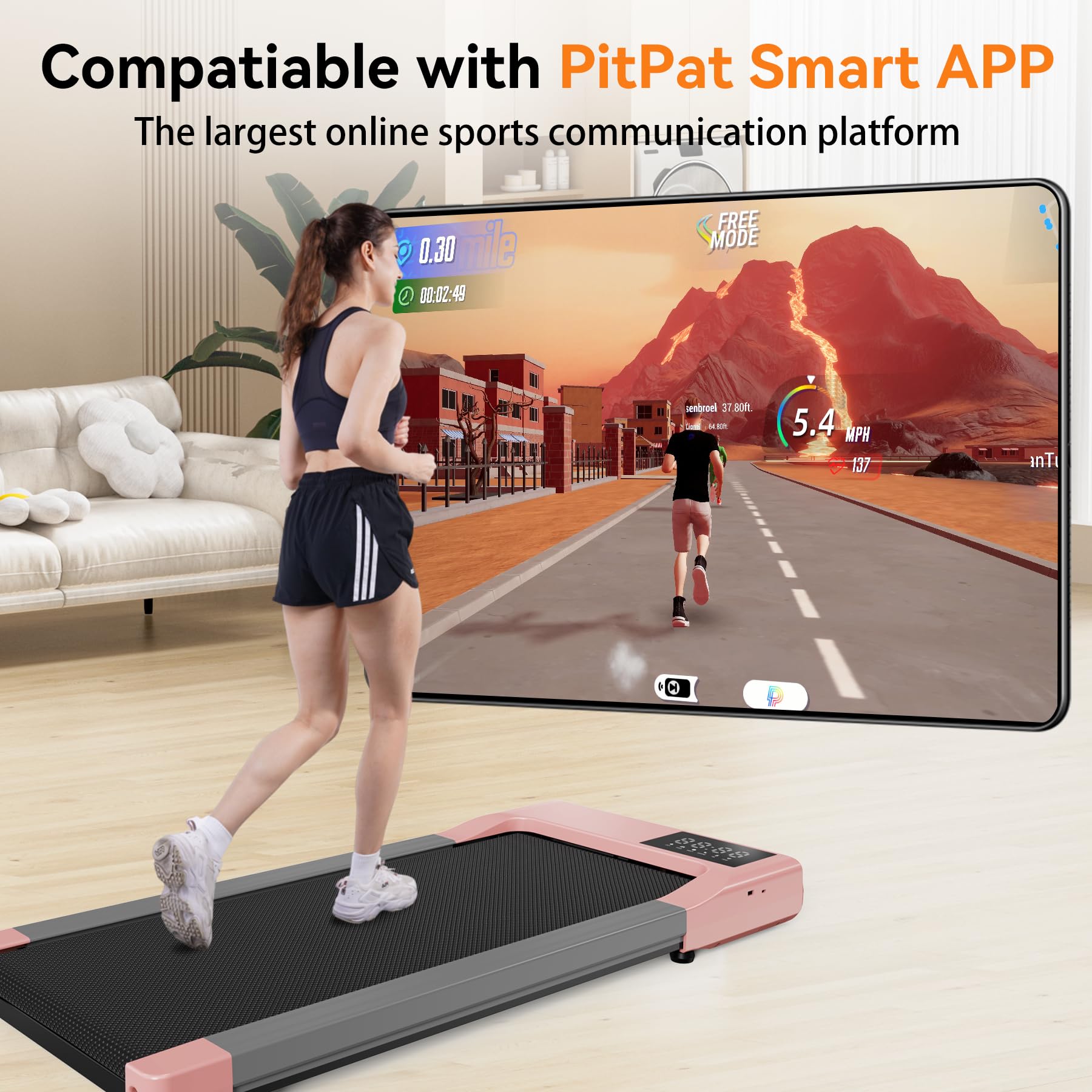 Under Desk Walking Pad Treadmill - Portable Home Office Treadmill with APP & Remote Control, Super Quiet Electric Walking Machine for Jogging & Running | Perfect for Workouts While Working from Home or Watching TV