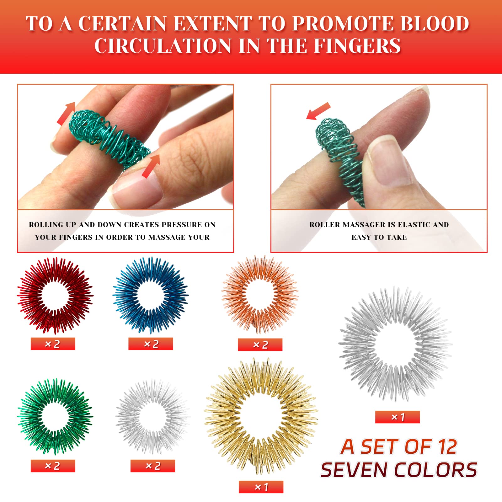 12-Piece Fidget Rings & Bracelet Set - Acupressure Sensory Rings for Stress Relief, Anxiety, ADHD & Trichotillomania - Silent Spike Fidget Toys for Adults - Perfect for Office, Travel & Focus Enhancement