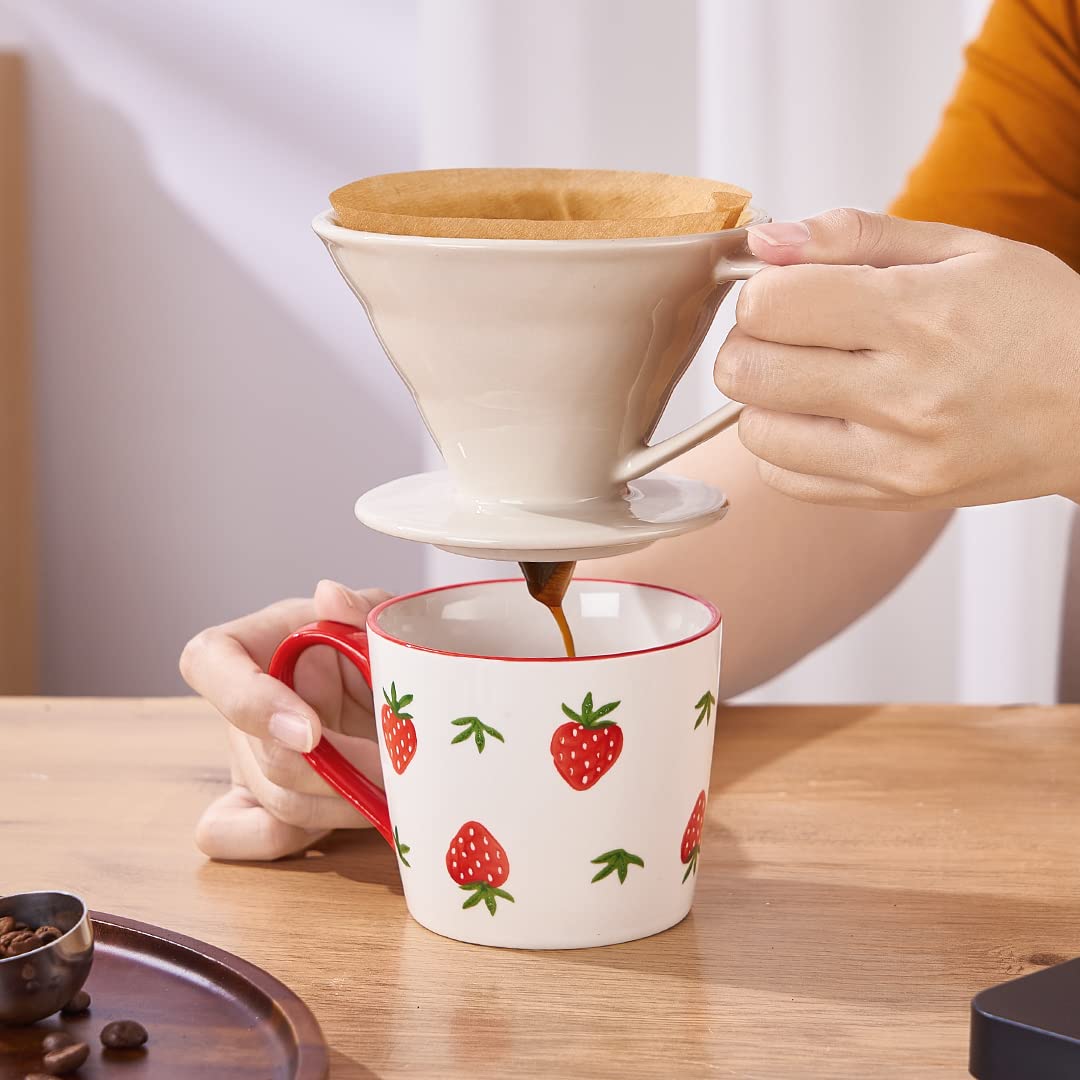 YOLIFE Ceramic Pour Over Coffee Dripper - 2 Cup Coffee Maker for Home & Office Brewing - Perfect for Single Serve or Small Batch Coffee - Off White Design