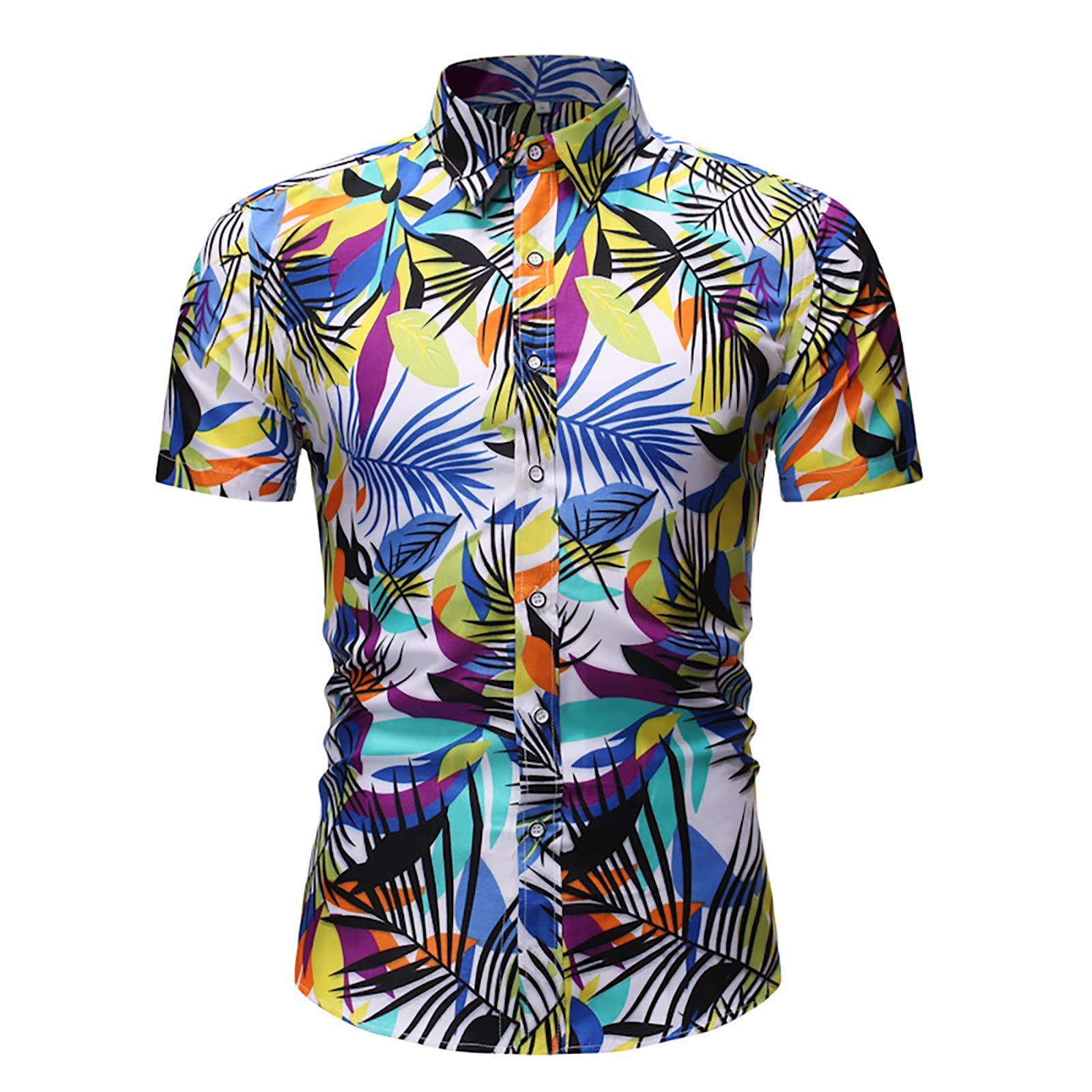 Men's 2-Piece Summer Beach Outfit - Printed Short Sleeve Shirt & Shorts Set | Casual Vacation Wear, Homecoming Suit, Gold Color | Perfect for Beach Parties, Tropical Vacations & Summer Events