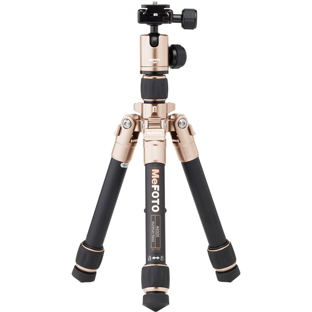 MeFOTO DayTrip Tripod Kit (Gold) - Compact Aluminum Travel Tripod with Ball Head for DSLR Cameras - Perfect for Travel, Hiking & Outdoor Photography