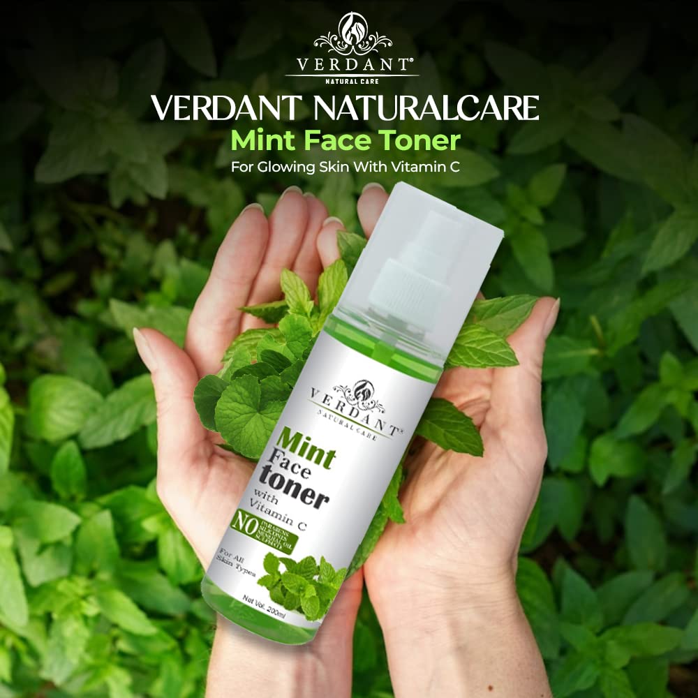 Verdant Mint & Vitamin C Toner for Glowing Skin | Pore Minimizing & Acne Control Facial Toner | Alcohol-Free, Paraben-Free, Silicone-Free | 200ml | Perfect for Daily Skincare Routine & Post-Workout Refreshment