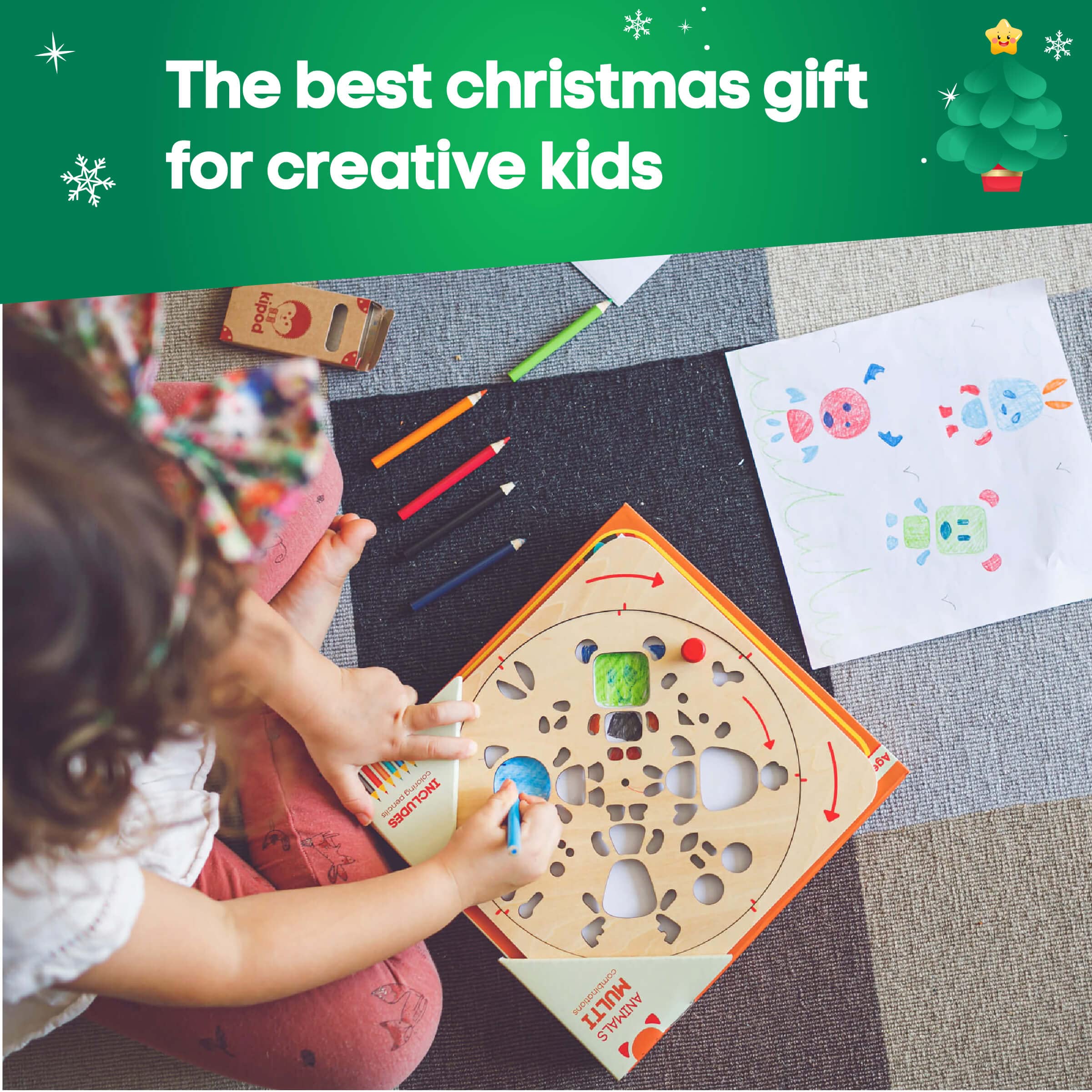 ArtTwist Kids Drawing Stencils Kit - Rotating Wooden Spin Art Set with 6 Colored Pencils & 5 Papers - Montessori Art Supplies for Boys Girls Ages 5-12 - Creative Gift for Birthday, Classroom & Homeschool Activities