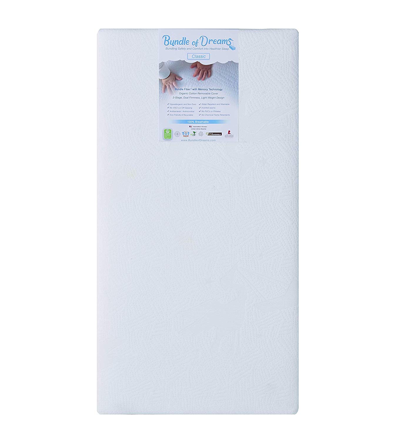 Bundle of Dreams Classic 2-Stage Crib & Toddler Bed Mattress - 100% Organic Cotton, Breathable, Hypoallergenic with Edge Support | Eco-Friendly Baby Bedding for Nursery & Daycare Use