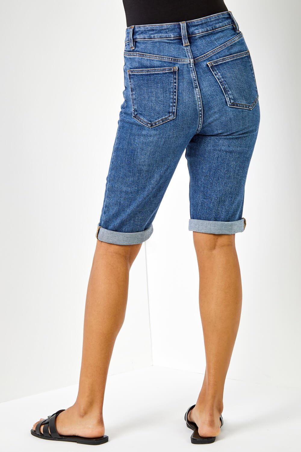Women's High Waisted Stretch Denim Shorts - Lightweight Cropped Jeggings with Turn-Up Hem for Summer & Casual Wear | Perfect for Holidays, Beach Outings & Everyday Comfort