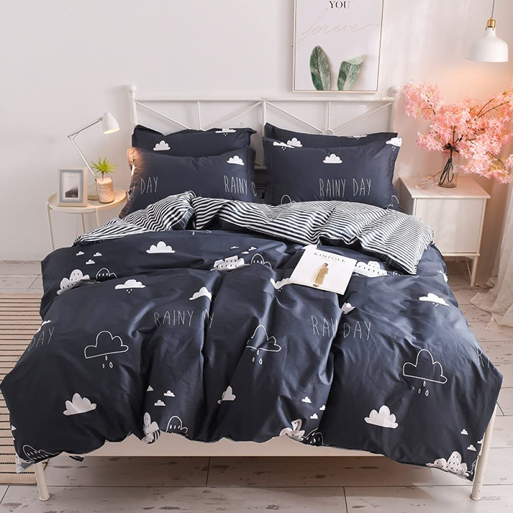 **YJDCX Full Size Duvet Cover Set - Modern Luxury Black Clouds Print Quilt Cover for Queen, King, Twin & Toddler Beds | Soft Bedding Set for Girls, Boys, Teens & Adults (259x229cm) - Perfect for Kids' Rooms, Guest Bedrooms & Cozy Home Decor**