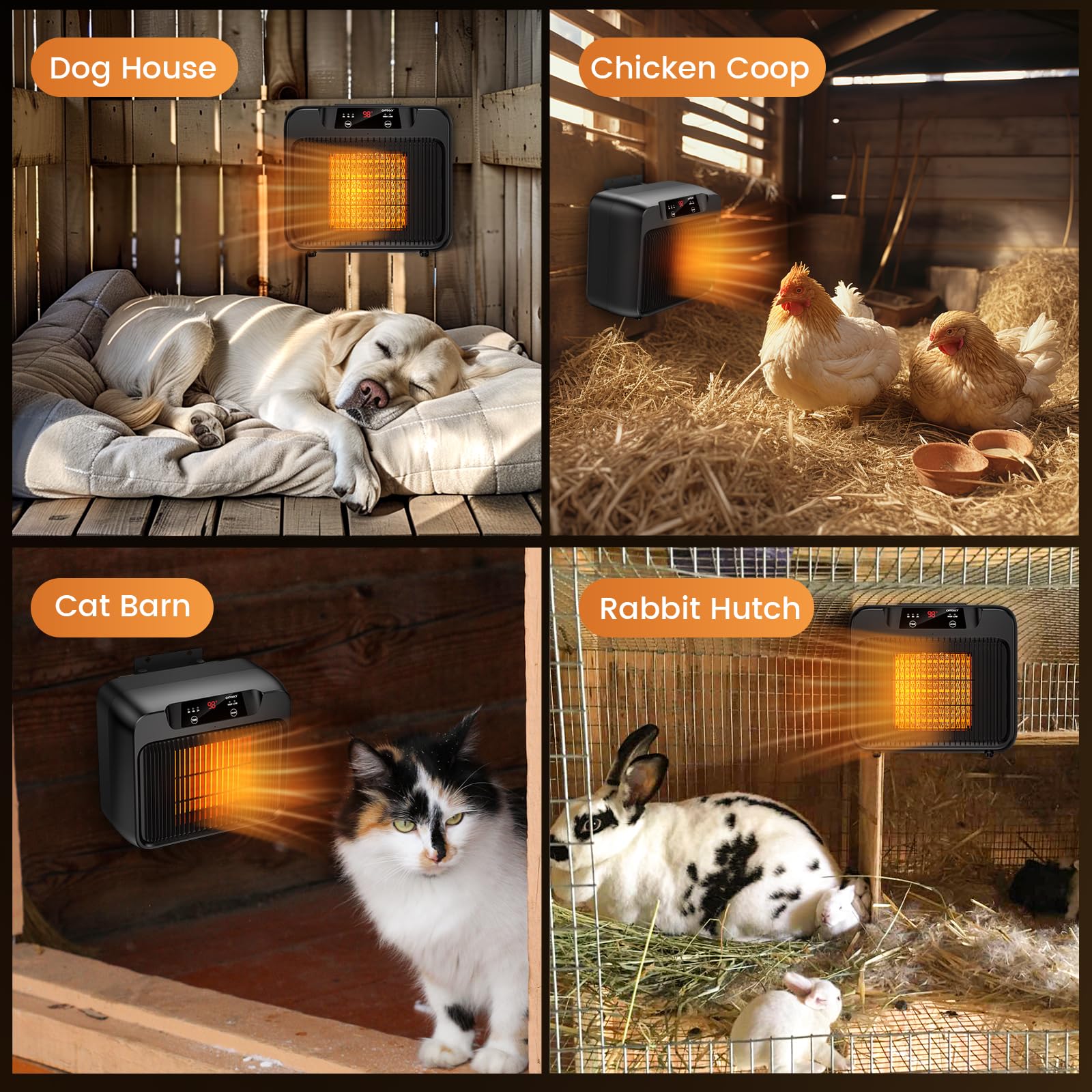 600W Dog House Heater with Timer (2/4/8 Hours) - Outdoor Pet Heater for Winter, Electric Kennel Heater for Dogs, Cats, Livestock & Chicken Coops - 2 Modes (300W/600W) - Perfect for Cold Weather Pet Shelter & Farm Animal Warmth