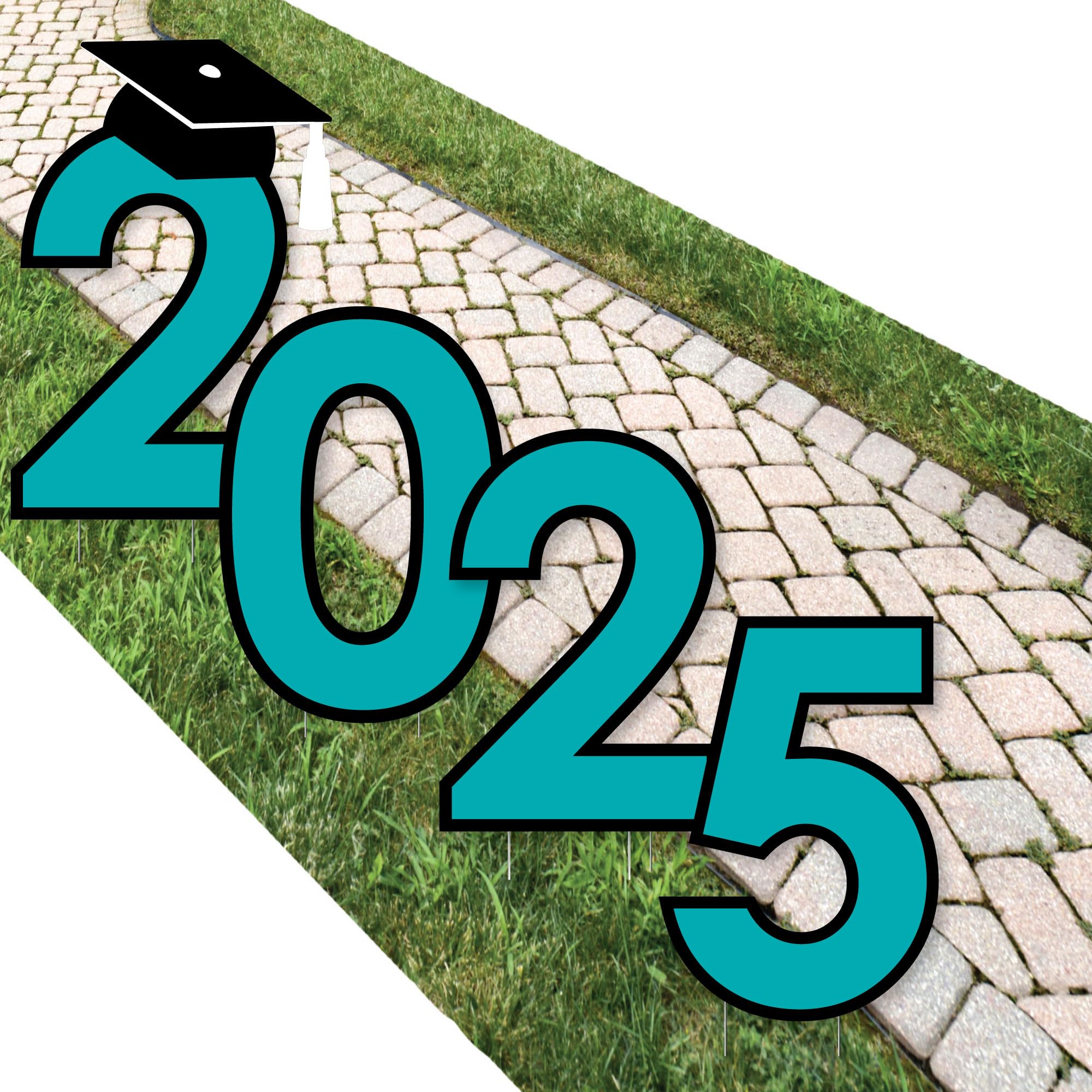Big Dot of Happiness Teal 2025 Graduation Party Yard Signs - Outdoor Lawn Decorations for High School & College Graduations - Perfect for Backyard Celebrations & Photo Backdrops