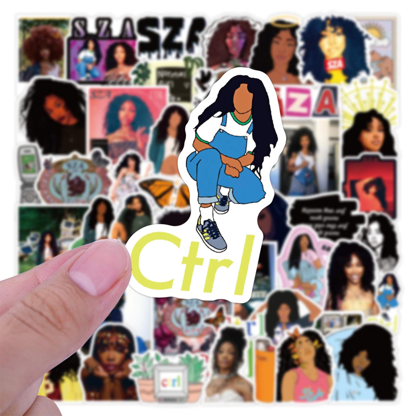 50pcs SZA Ctrl Vinyl Stickers Set - Waterproof Decals for Laptop, Water Bottle, Phone, Skateboard, Luggage, Bicycle & Guitar - Trendy Music Singer Stickers for Teens - Perfect for School, Travel & Personalizing Your Devices