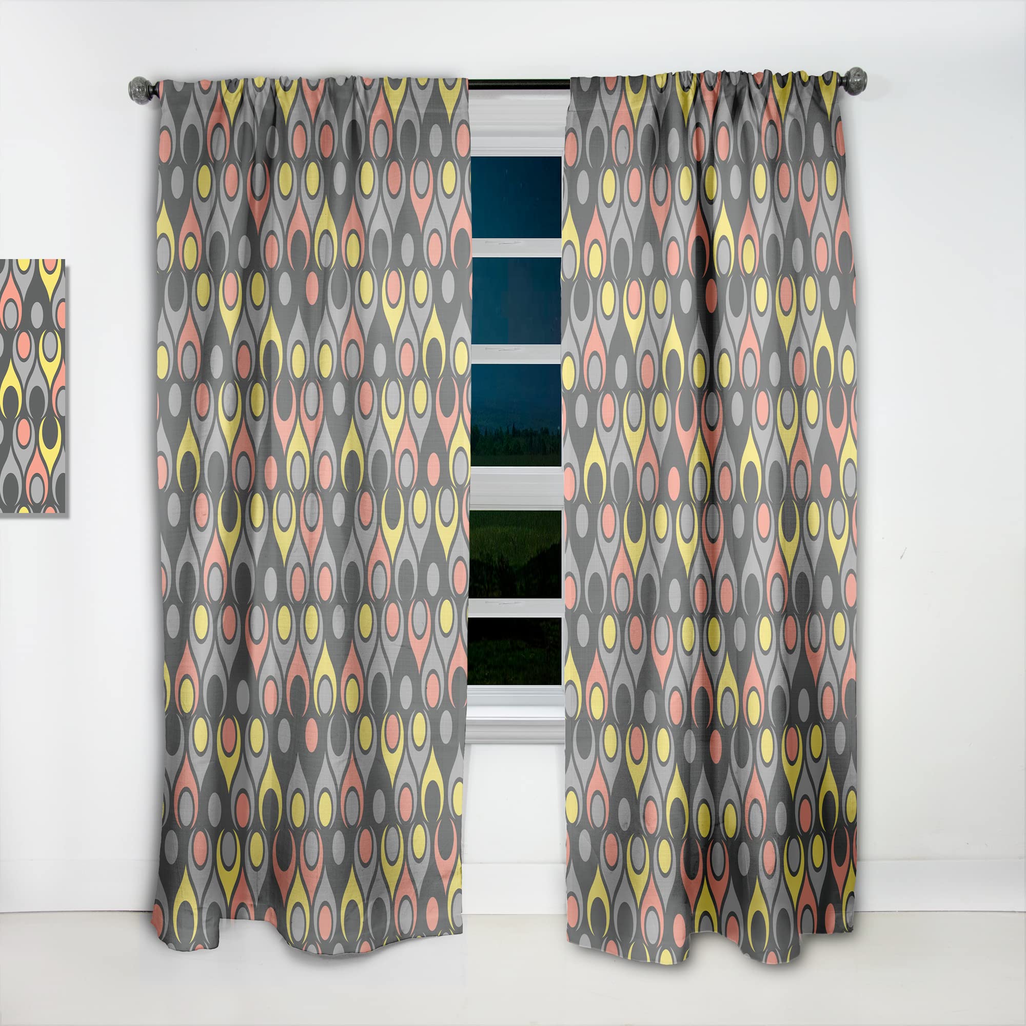 DesignQ Retro Abstract Drops I Thermal Insulated Curtains - Single Panel 52x108 - Blackout Drapes for Bedroom & Living Room - Perfect for Home Decor & Light Control