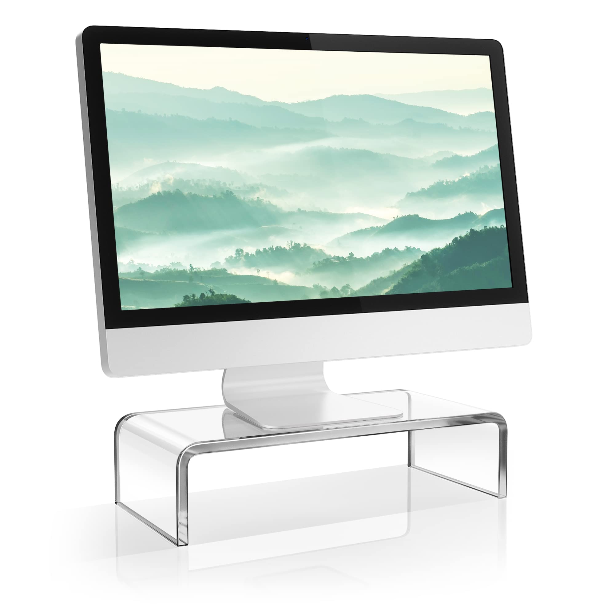 Heavy Duty Clear Acrylic Monitor Stand Riser - 16 Inch Desk Organizer for Computer, Laptop & TV | Ergonomic Home Office & Gaming Desk Accessory | Perfect for Workspace Organization & Monitor Height Adjustment