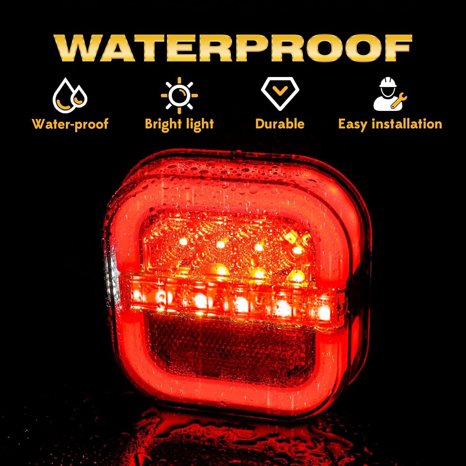 Yinaolan Magnetic Wireless LED Trailer Lights Kit - 2PCS Rechargeable Universal LED Tail Lights for Tow Trucks, Trailers, Caravans, Campers, RVs, Vans & Boats | Waterproof & Easy Installation | Perfect for Night Towing, Camping & Road Trips