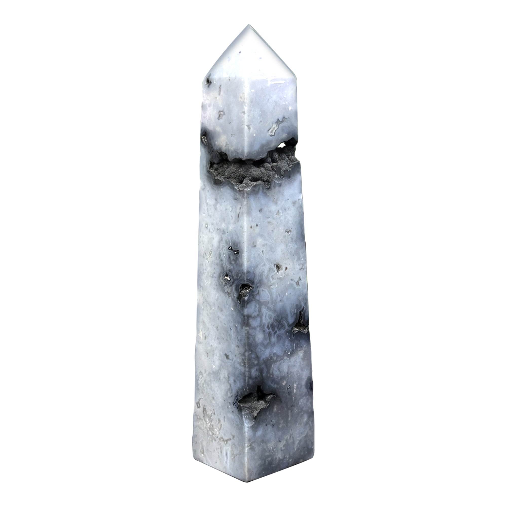 Natural Gray Plume Agate Crystal Obelisk Tower Point - Polished Healing Stone for Energy & Balance - Home Decor, Meditation & Spiritual Healing (RPO476)