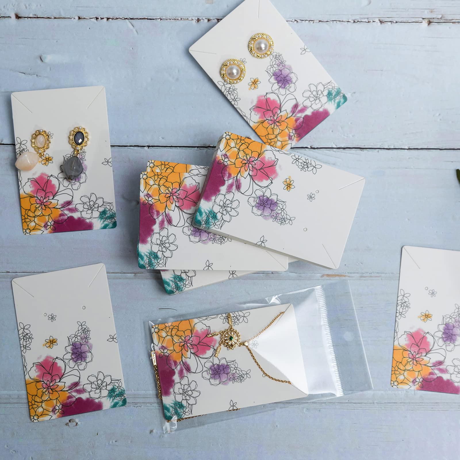 100-Pack Jewelry Display Cards with Bags - 3.5 x 2.4 Inch Necklace & Earring Holder Cards - Premium Jewelry Packaging for Retail Stores, Boutiques & Trade Shows