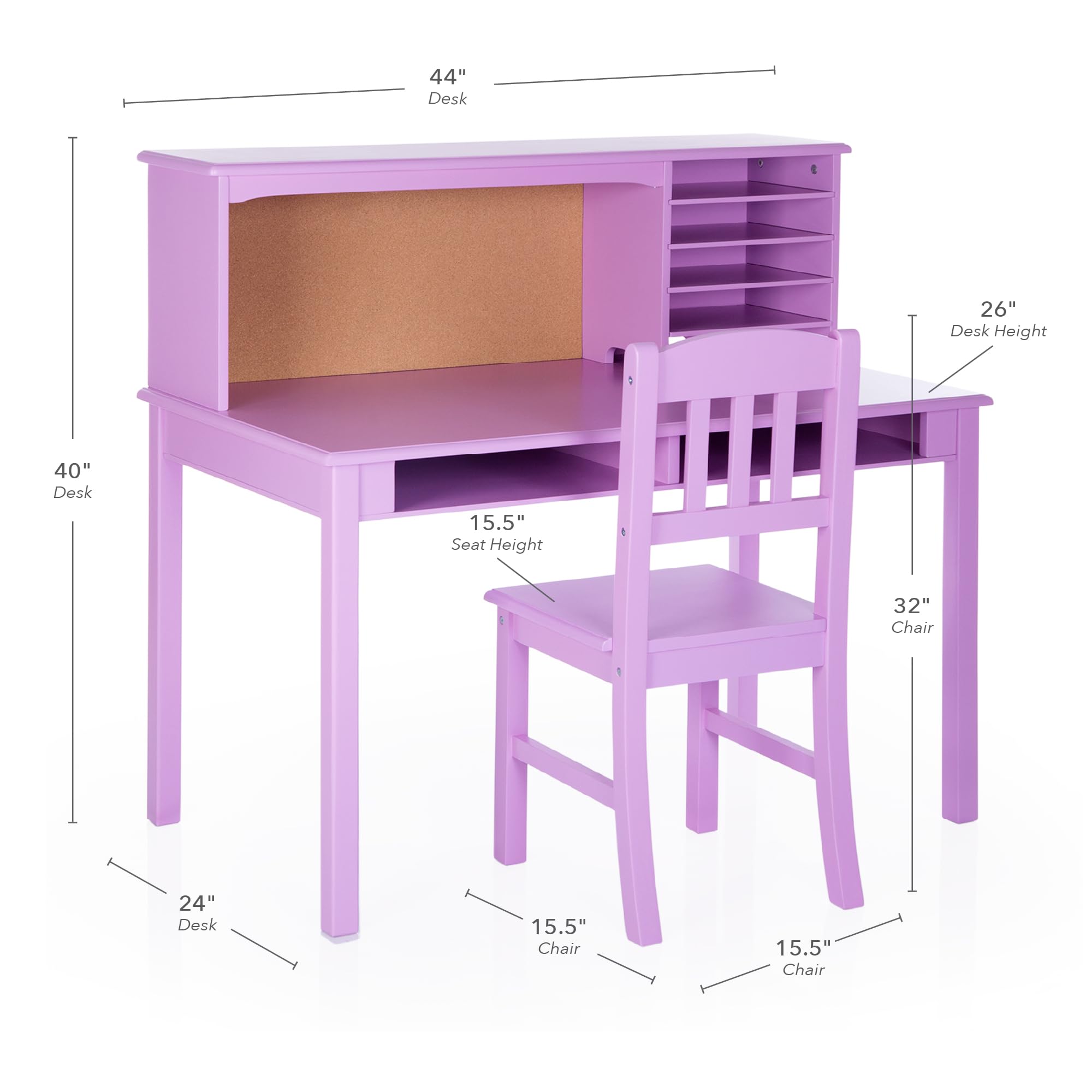 Guidecraft Kids Media Desk and Chair Set in Lavender - Wooden Study Table with Hutch & Shelves for Girls | Perfect for Homework, Online Learning & Bedroom Organization