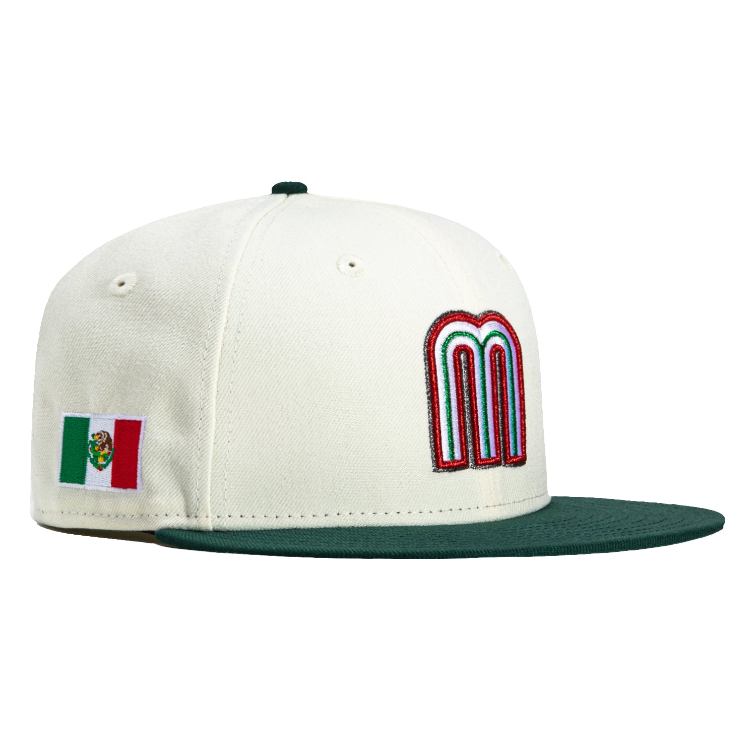 New Era 59Fifty Mexico World Baseball Classic Baseball Cap with Mexico Flag Patch - White & Green - Official MLB Licensed Hat for Baseball Fans, Streetwear & Sports Events