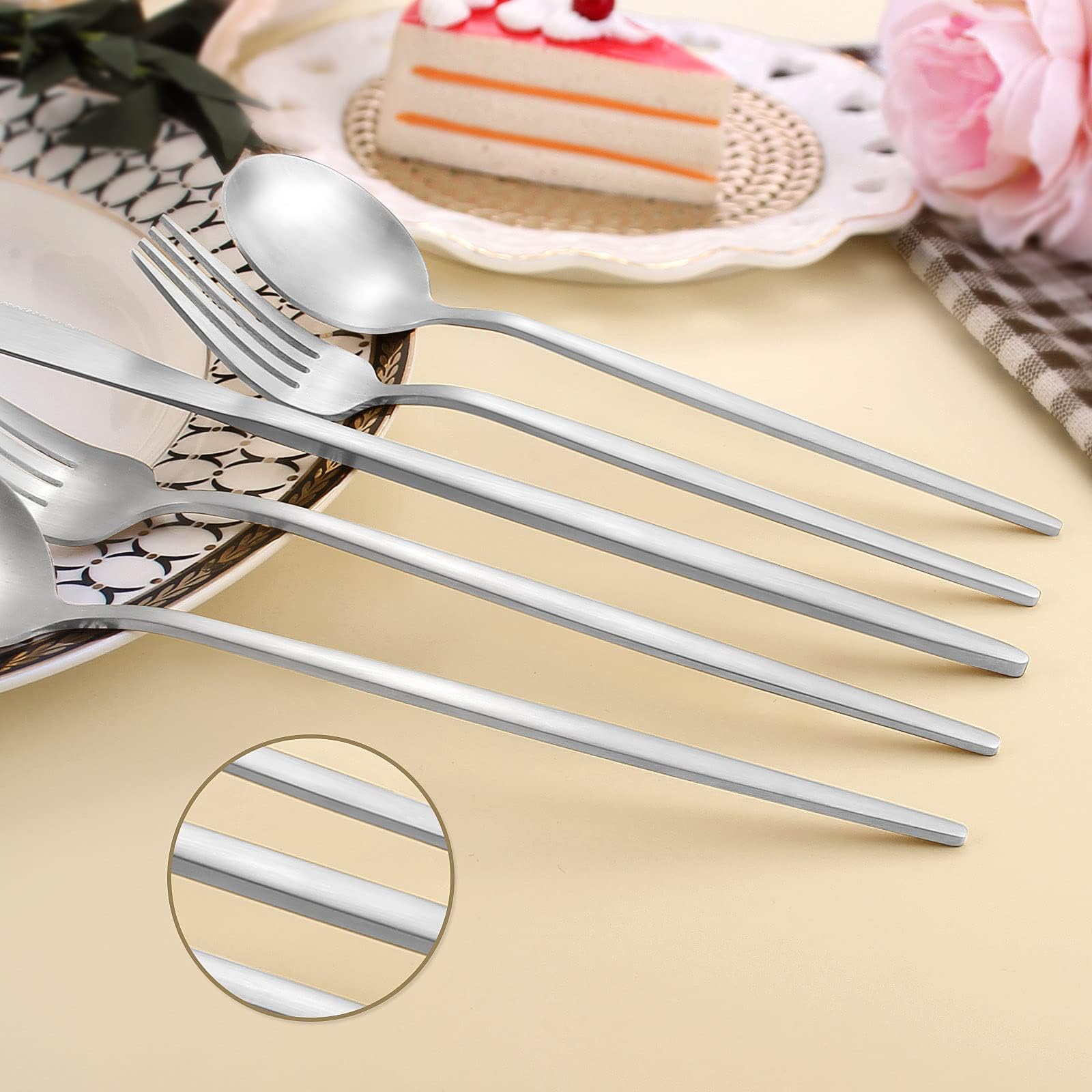 LAZAHOME 40-Piece Stainless Steel Silverware Set for 8 - Includes Spoons, Forks & Knives - Satin Polished Finish, Dishwasher Safe - Perfect for Dinner Parties, Weddings & Everyday Dining