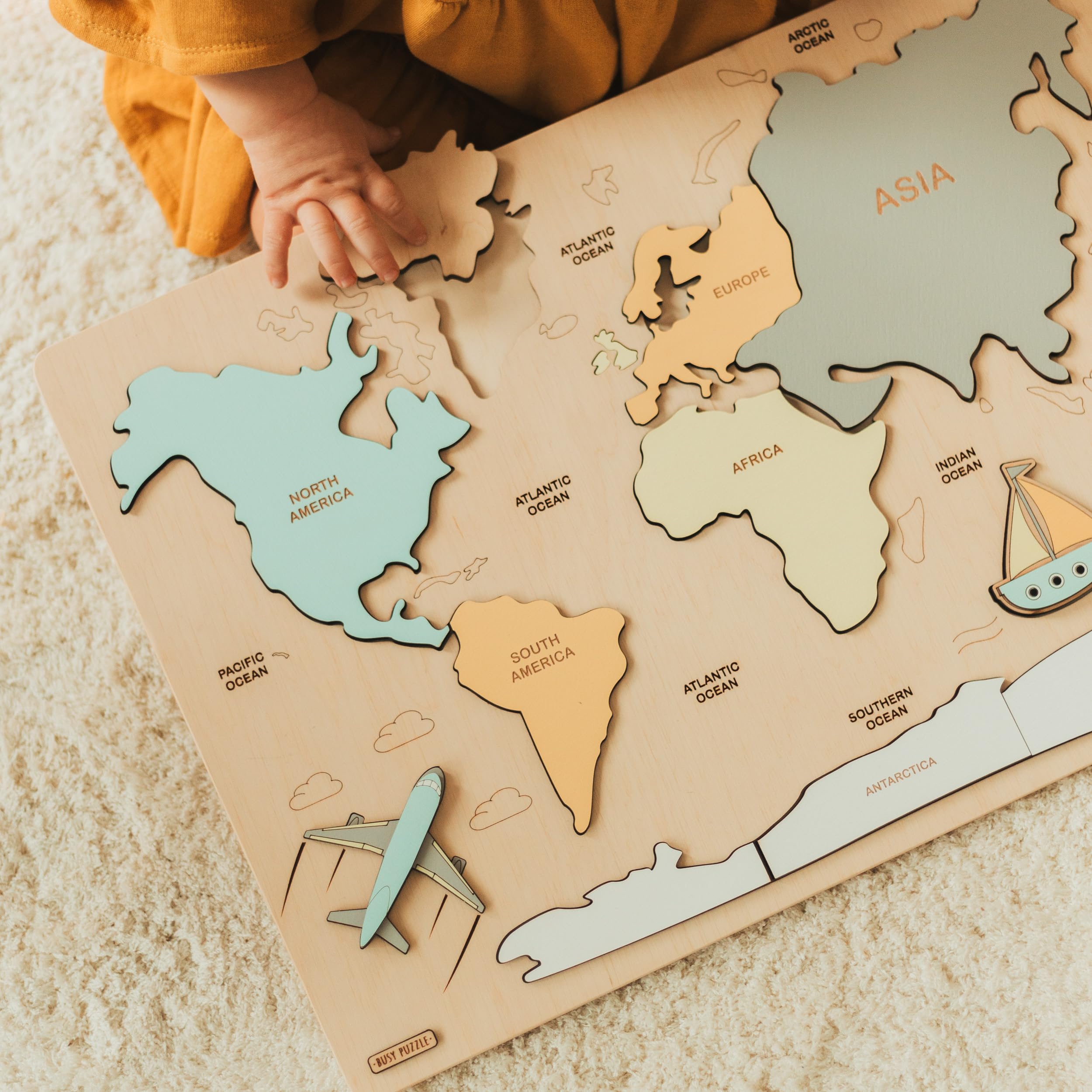 Rainbow World Map Puzzle - Educational Wooden Montessori Toy for Kids | Perfect Christmas Gift & Easter Present for Learning Geography & Travel Fun