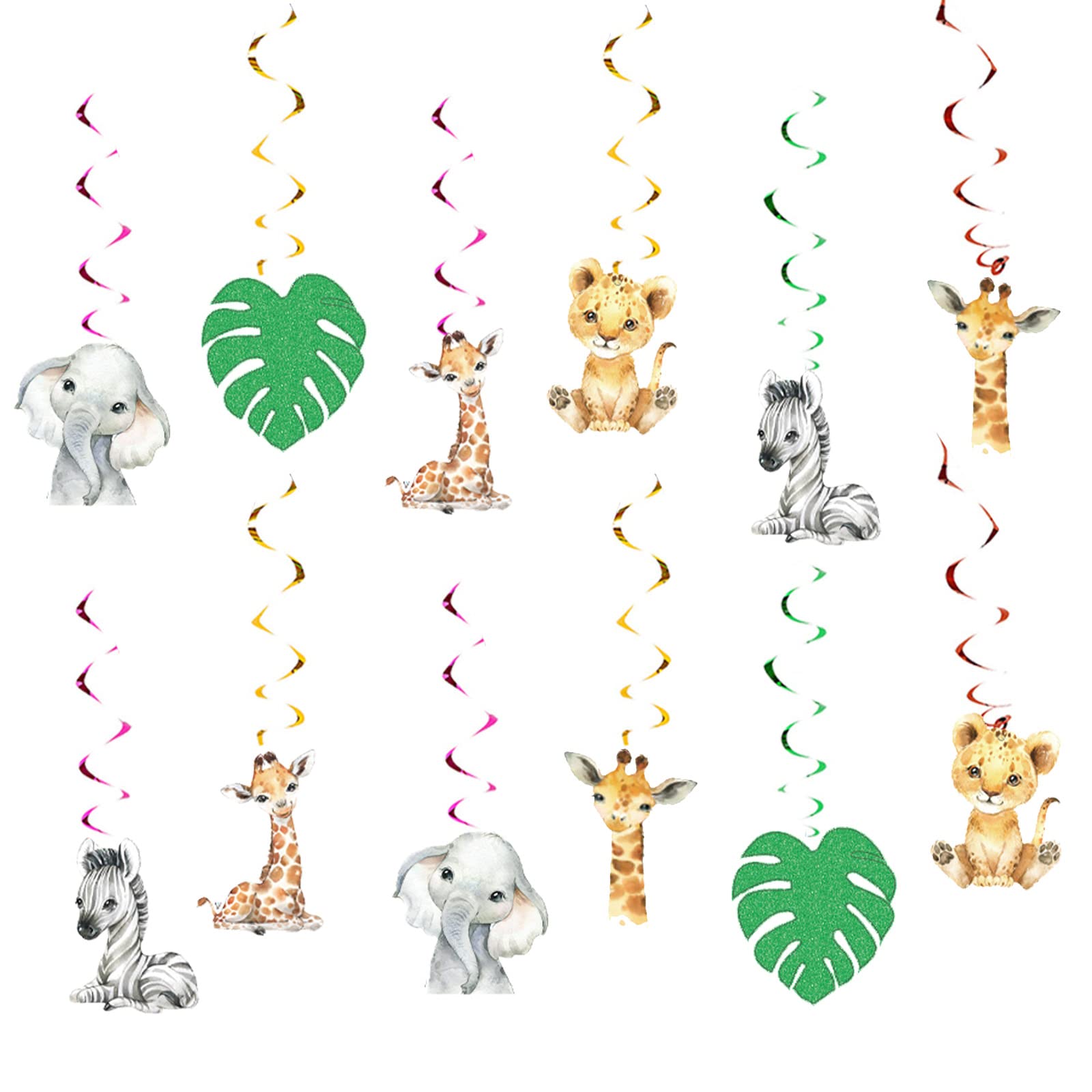 12Pcs Wild One Hanging Swirls Ceiling Streamers - Jungle Safari Animal Birthday Party Decorations & Baby Shower Supplies - Perfect for Wild One Themed Parties, Nursery Decor, and First Birthday Celebrations