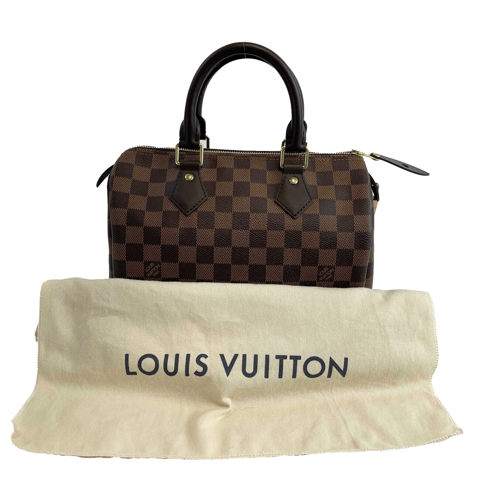Authentic Louis Vuitton Damier Ebene Speedy 25 Brown Crossbody Bag - Perfect for Work, Travel & Everyday Luxury Fashion Accessory