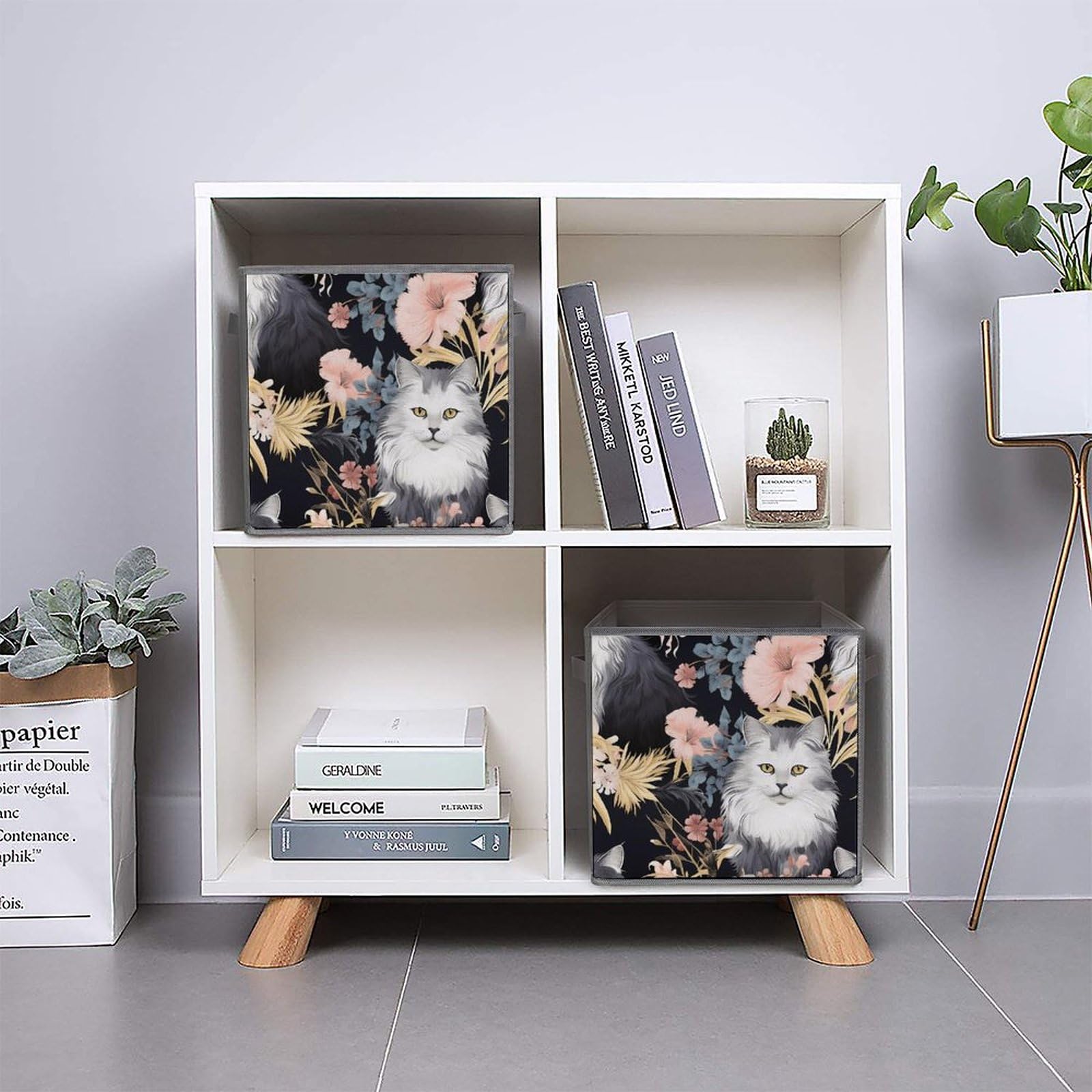 Foldable Storage Cubes with Handles - 6 Pack Cat & Butterfly Pattern Square Bins for Home Organization, Closet, Nursery, Kids Room & Pet Supplies Storage - Perfect for Toys, Books, Laundry & More