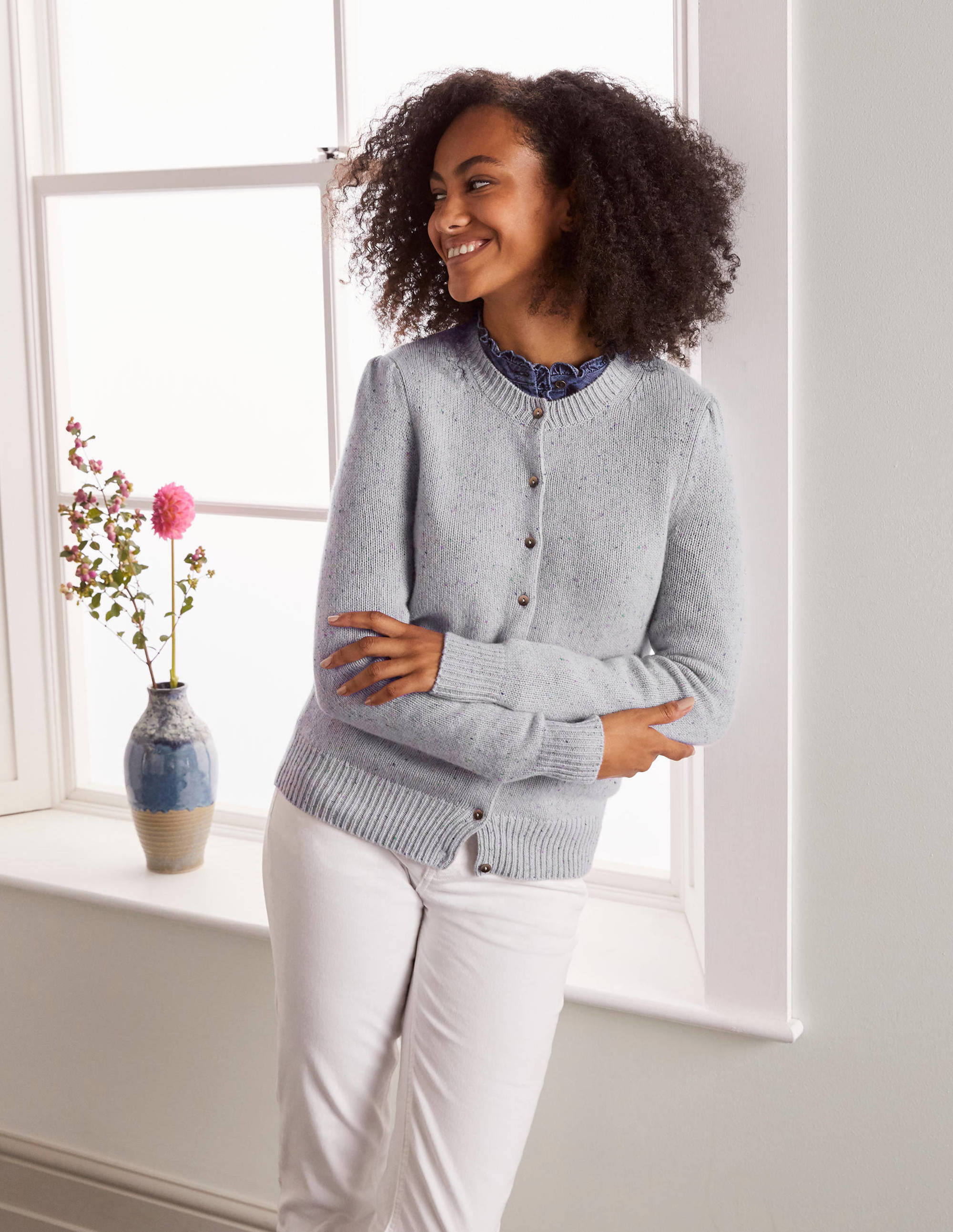 Luxury Beaufort Cashmere Cardigan for Women - Soft Winter Sweater in Slate Nep - Perfect for Office, Travel & Cozy Evenings