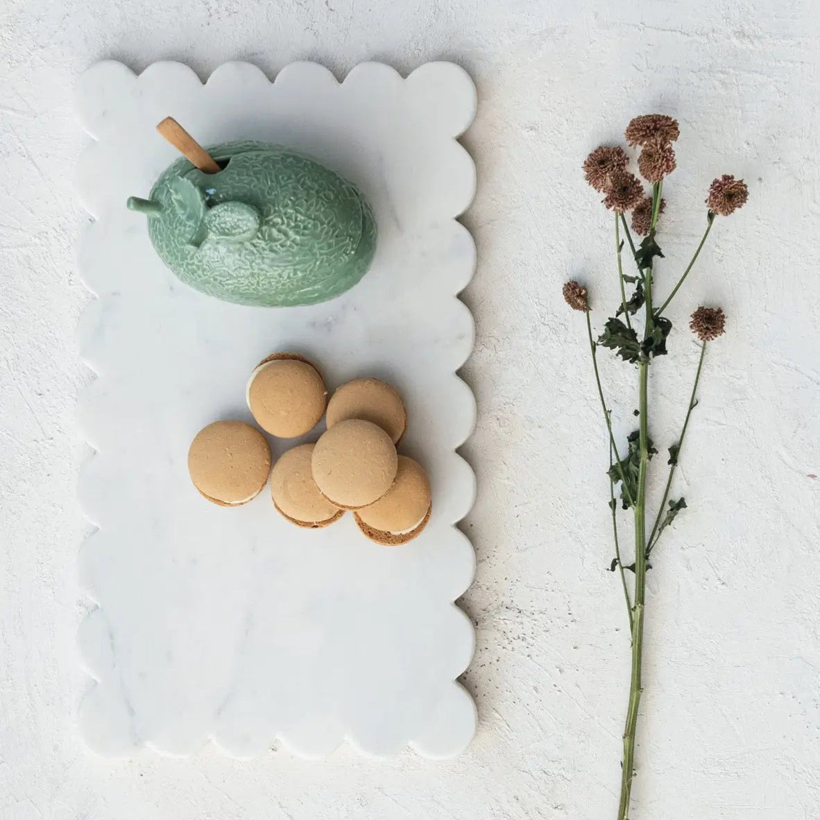 Elegant Marble Cheese Board with Scalloped Edge - Perfect for Wine & Charcuterie Nights, Dinner Parties & Gift Giving