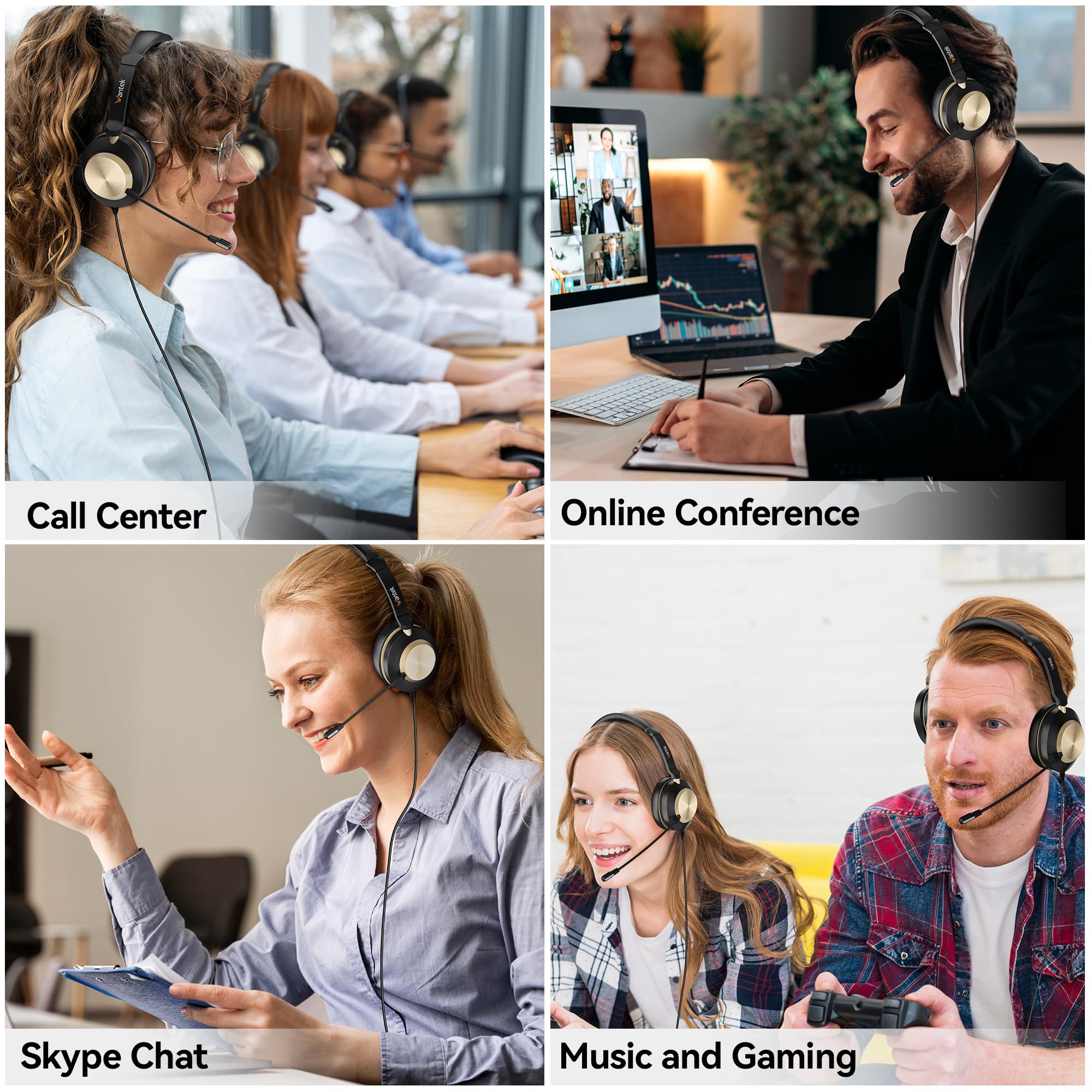 Wantek USB Headset with Noise Cancelling Microphone - 3-in-1 Type C/USB/3.5mm Jack Single Ear Headset with Volume Control - Perfect for Call Centers, Skype, Zoom Meetings, Office & Remote Work