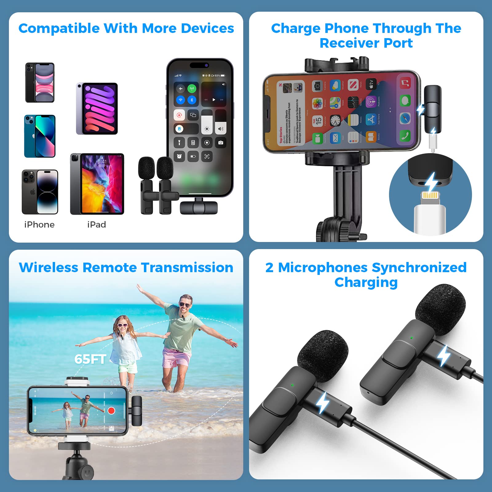 Moman Wireless Lavalier Microphone for iPhone 14/13/12/11/SE - 2 Pack Clip-On Mini Microphone for Video Recording, Vlogging, YouTube, TikTok, Interviews - Crystal Clear Sound for Content Creators & Live Streaming