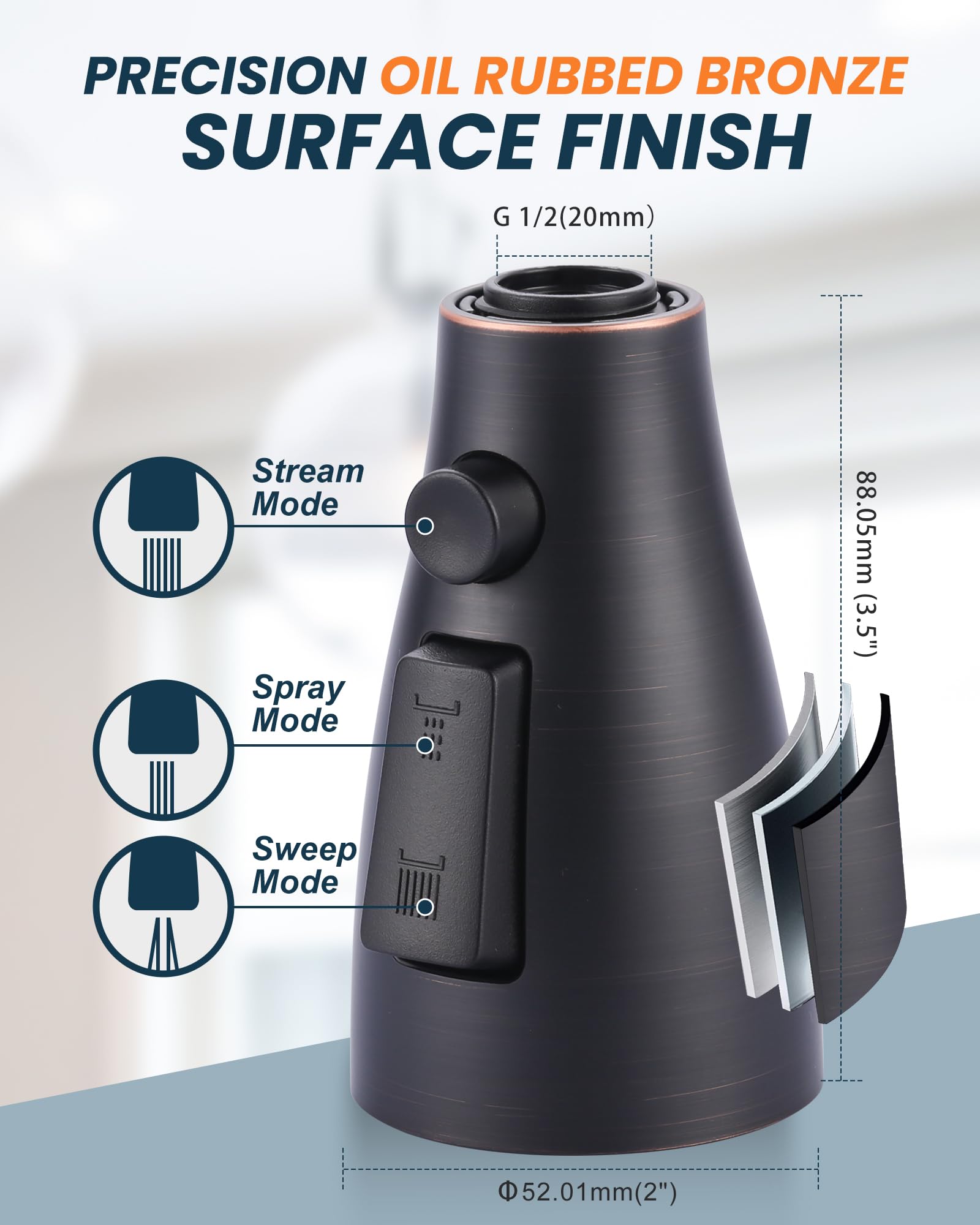 ARCORA Oil Rubbed Bronze Kitchen Faucet Spray Head - 3-Function Sink Spray Nozzle with 9 Adapters, Replacement Faucet Head Compatible with Moen, Delta, American Standard - Perfect for Kitchen Sink Upgrades & DIY Plumbing Repairs