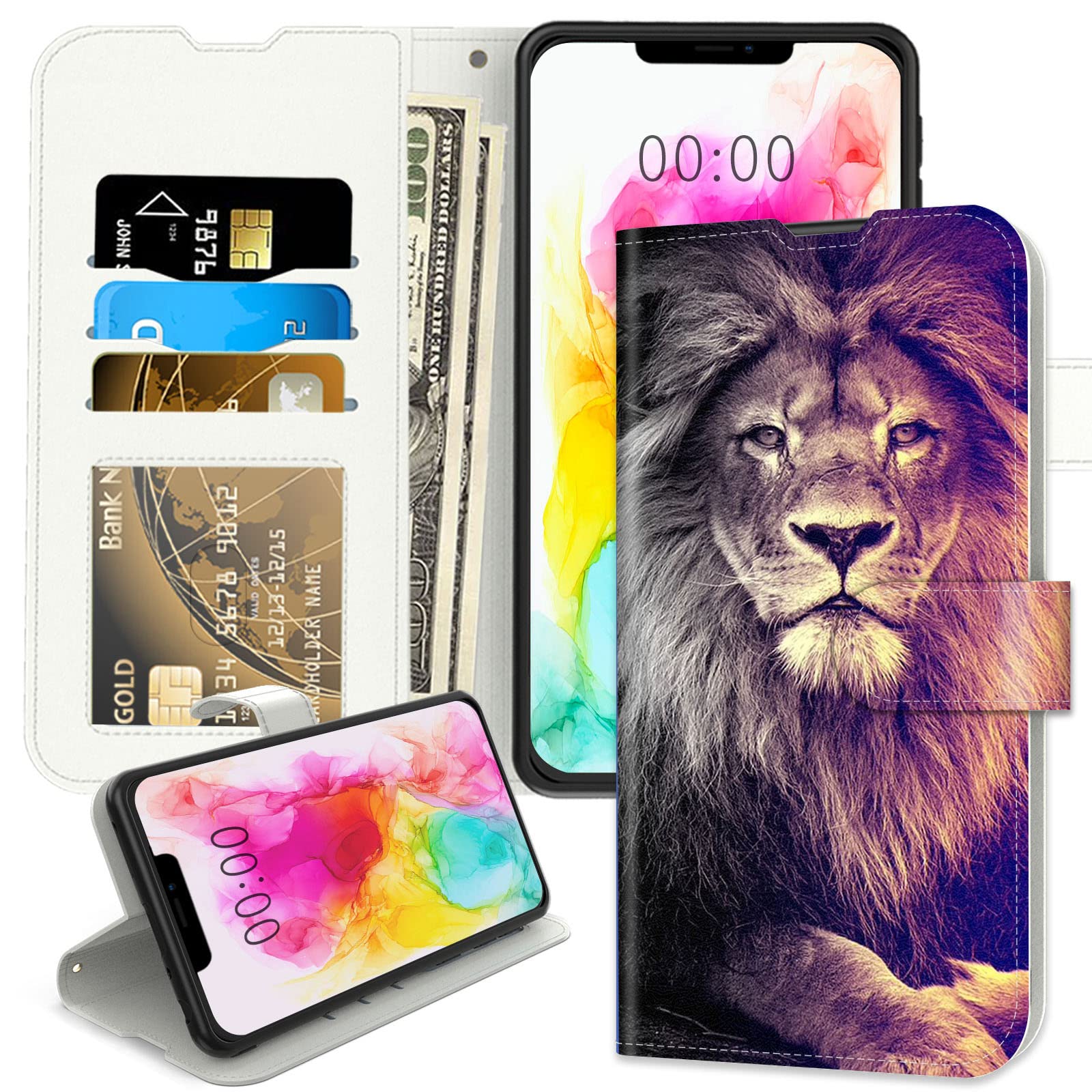 Premium PU Leather Magnetic Flip Stand Wallet Case for iPhone 12 Pro Max (2020) - Card Holder & Phone Cover with Lion King Design | Perfect for Work, Travel & Everyday Protection