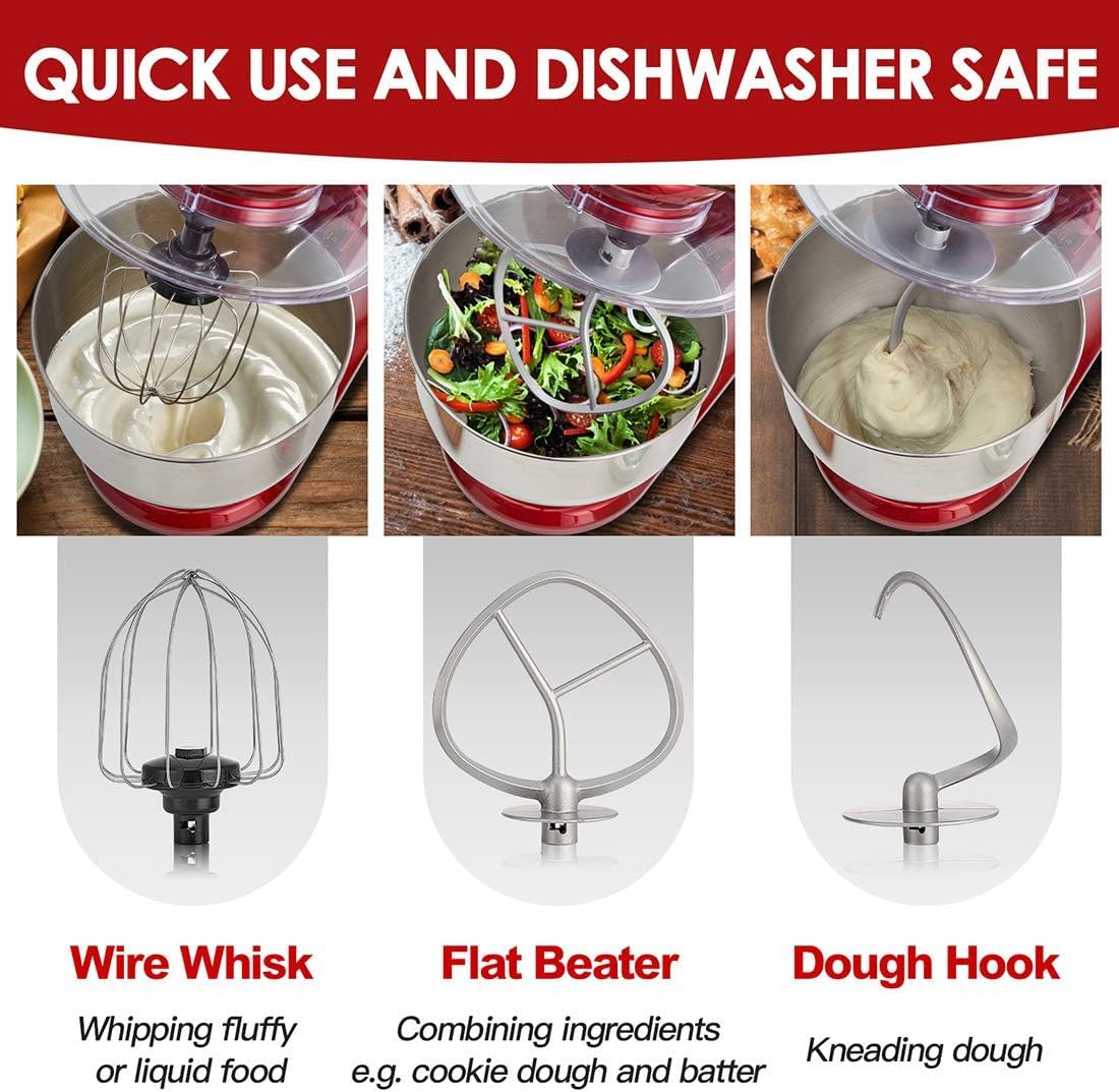 COKLAI 6-Speed Stand Mixer with Stainless Steel Bowl - Tilt-Head Electric Kitchen Mixer for Baking - Includes Wire Whisk, Dough Hook & Flat Beater - Perfect for Cakes, Cookies, Bread & Pastry Dough
