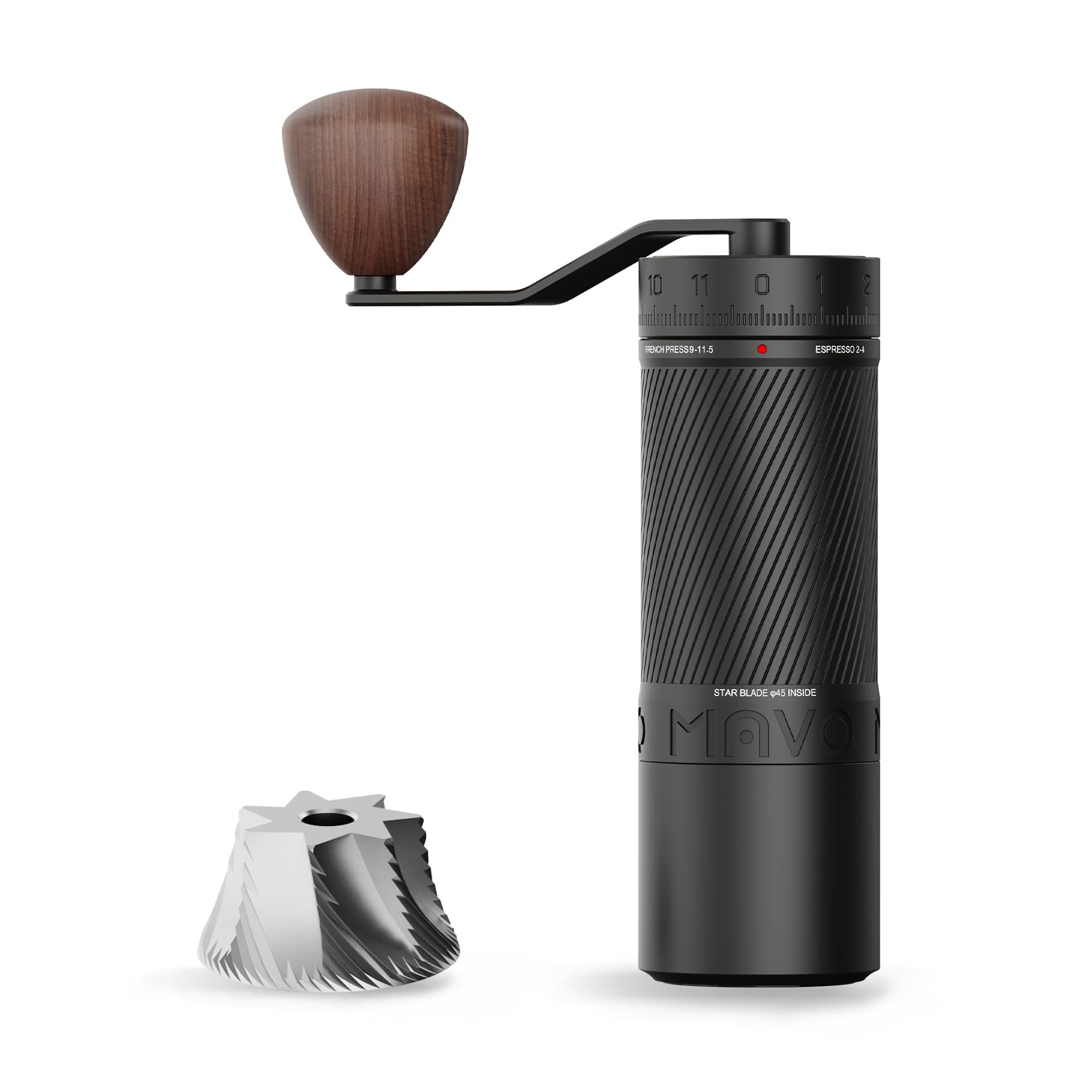 MAVO Manual Coffee Grinder - Professional 45mm Stainless Steel Burr Grinder with 30g Capacity & 120 Click Adjustments - Hand Crank Coffee Mill for Espresso, French Press, Pour Over, Cold Brew - Perfect for Home, Office & Travel Use