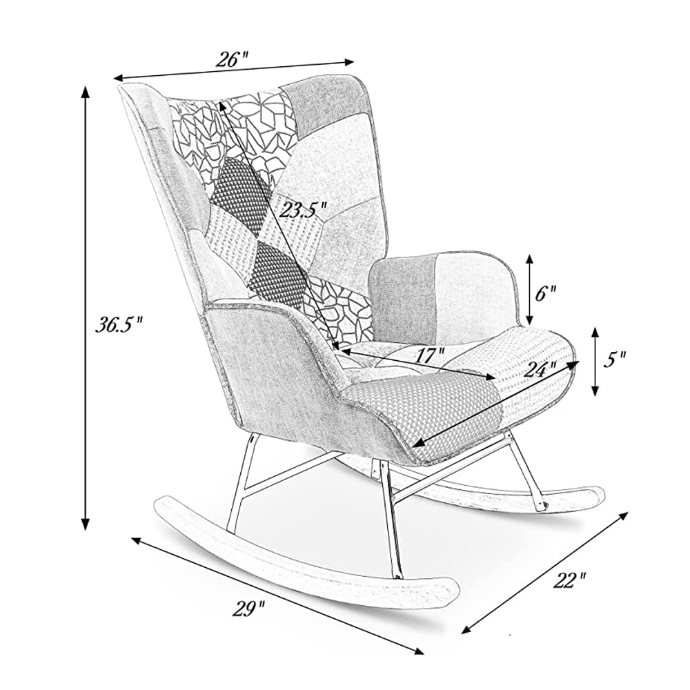 HomVent Upholstered Rocking Chair - Mid Century Modern Fabric Nursery Rocker with Tall Back & Wood Base, Comfortable Accent Armchair for Adults & Kids, Perfect for Living Room, Bedroom, Nursery or Reading Nook