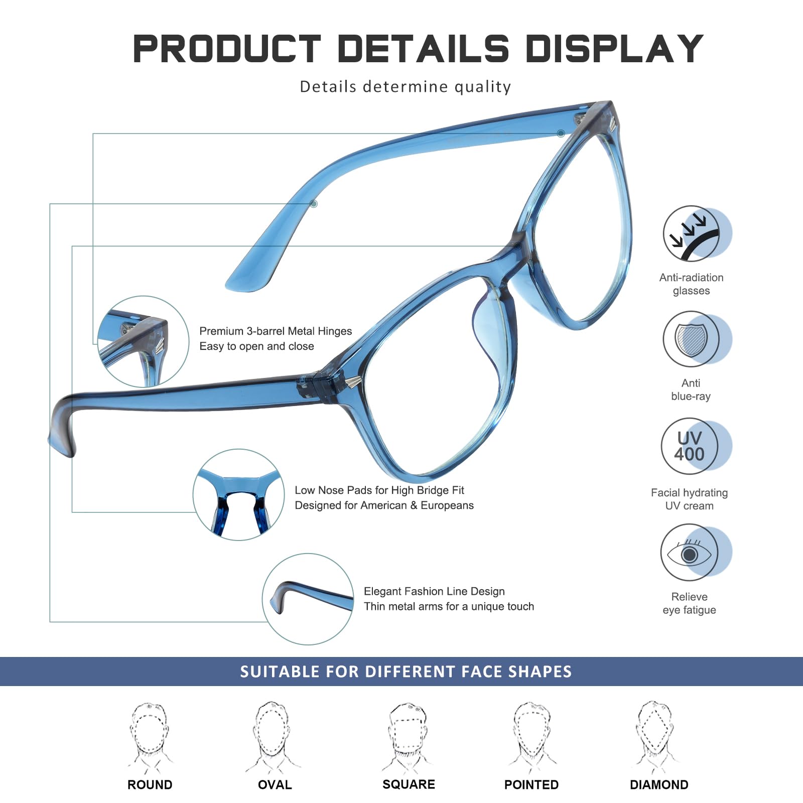 Blue Light Blocking Glasses for Women & Men - Anti Glare Reading Glasses with Durable Frame | Perfect for Computer Work, Gaming & Nighttime Reading