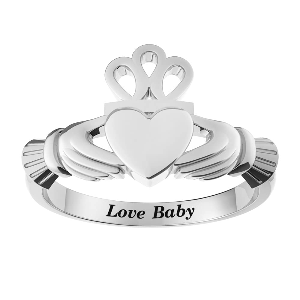 Personalized Claddagh Ring for Women - 925 Sterling Silver Irish Love & Friendship Name Ring Jewelry | Perfect for Anniversaries, Weddings & Gifts