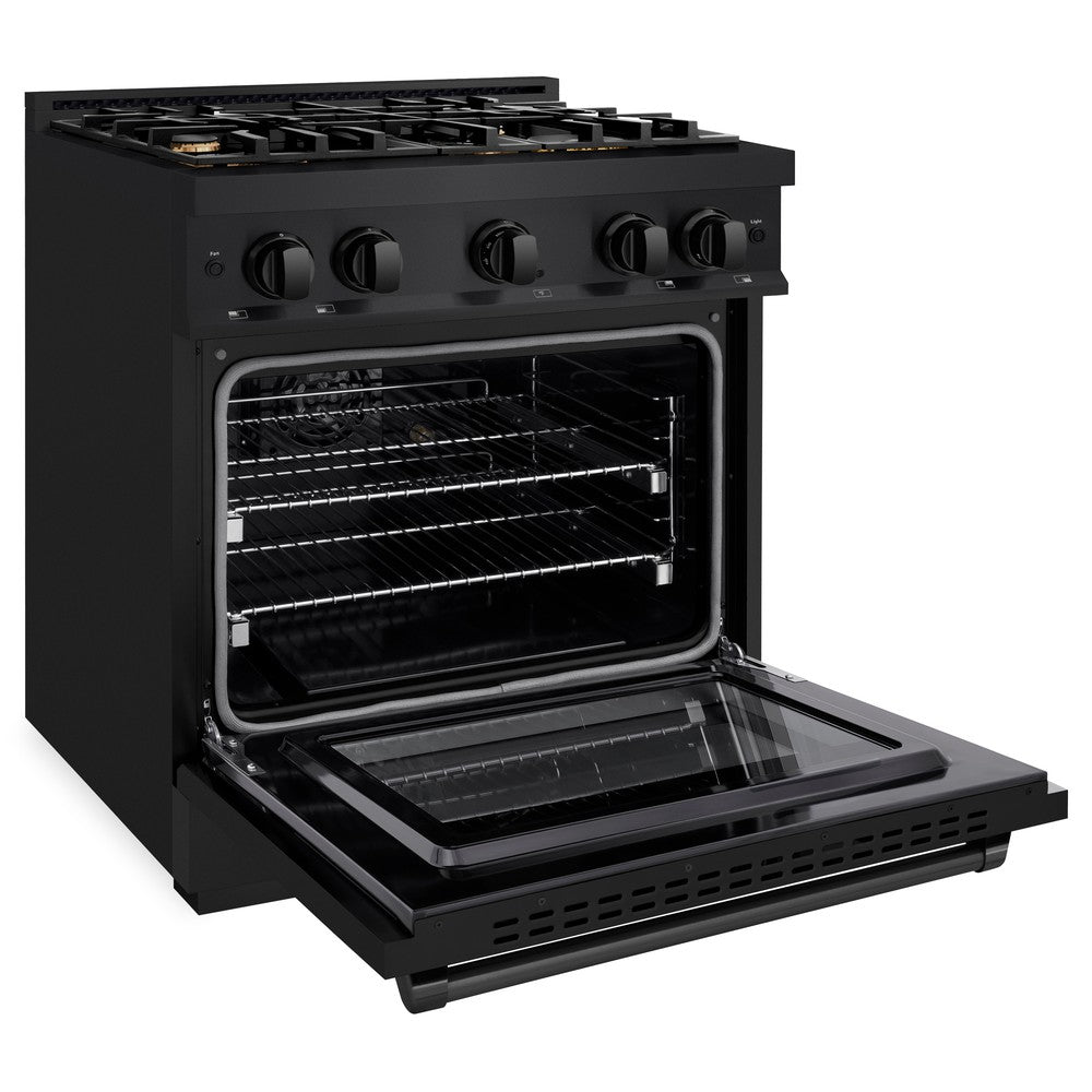 ZLINE 30-Inch 4.2 cu. ft. Black Stainless Steel Gas Range with Convection Oven & 4 Brass Burners - Perfect for Modern Kitchens, Baking & Family Cooking (HGRB BR 30)