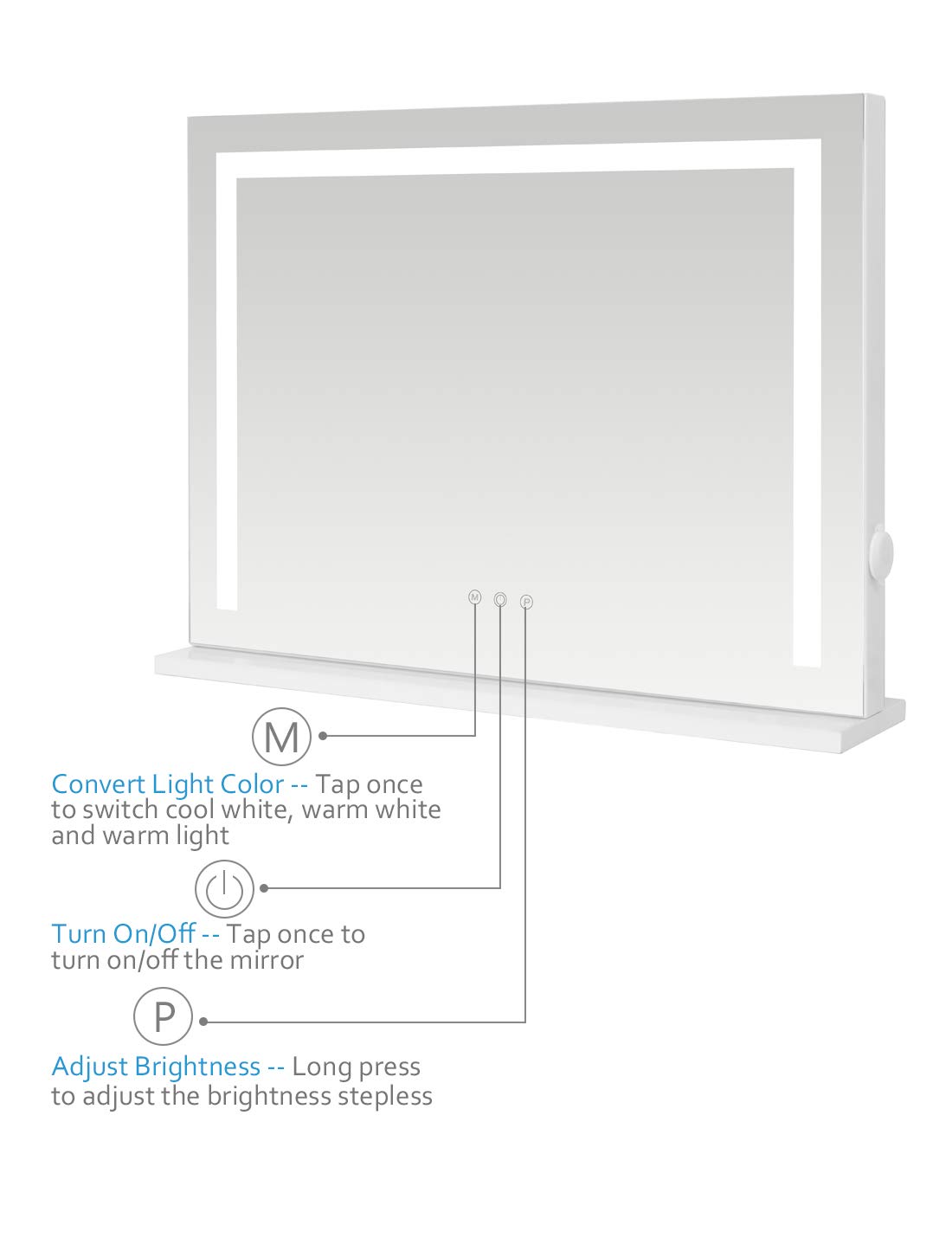 iCREAT Hollywood Vanity Makeup Mirror with LED Lights - Wall Mounted & Tabletop Dimmable Mirror with Touchscreen Control & USB Outlet - Perfect for Makeup, Skincare, and Dressing Room (White)