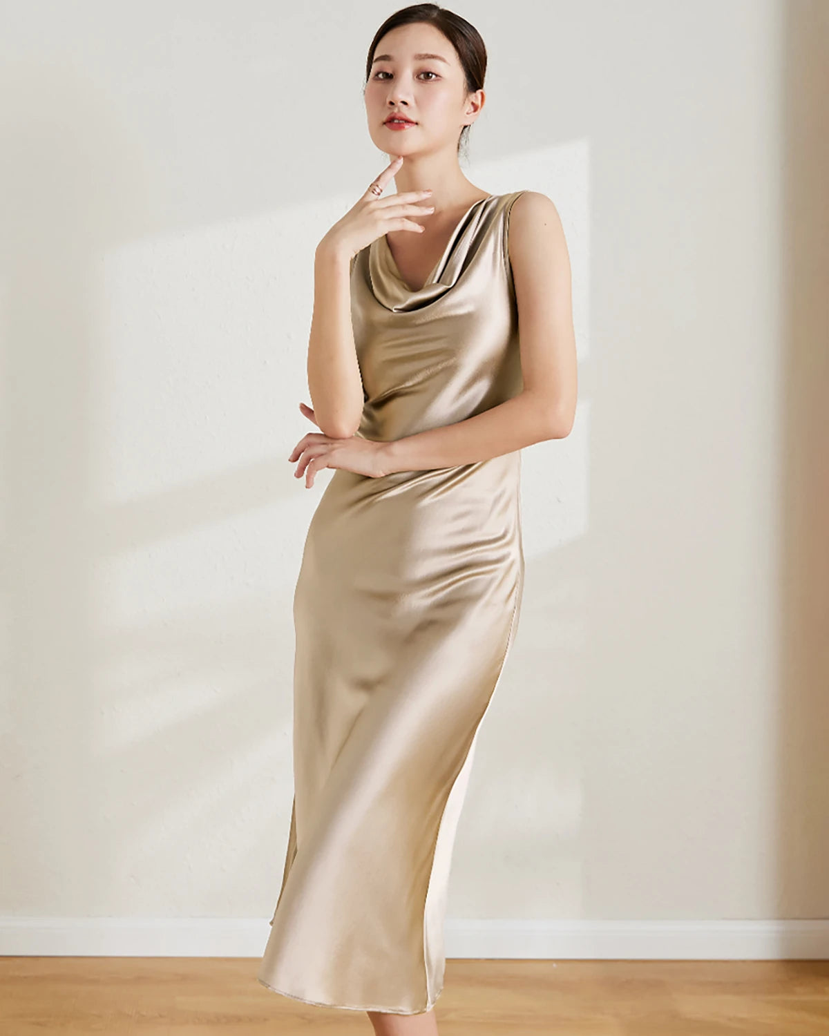 Elegant Sleeveless Silk Midi Dress for Women - Summer Casual & Evening Party Wear - Perfect for Weddings, Cocktails and Special Occasions