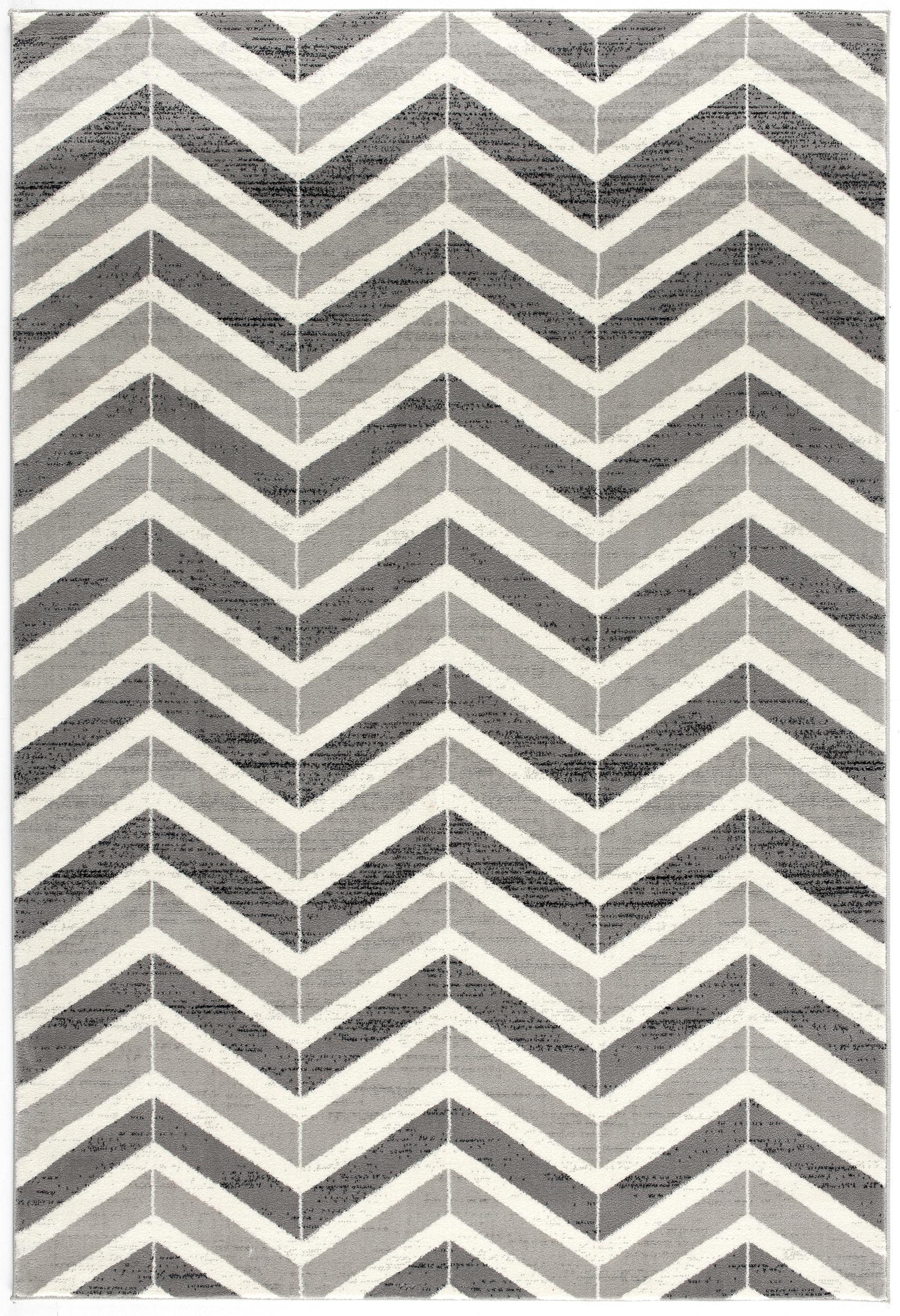 Modern Geometric Wave Grey Beige Indoor Area Rug - 5' x 7' (5'3