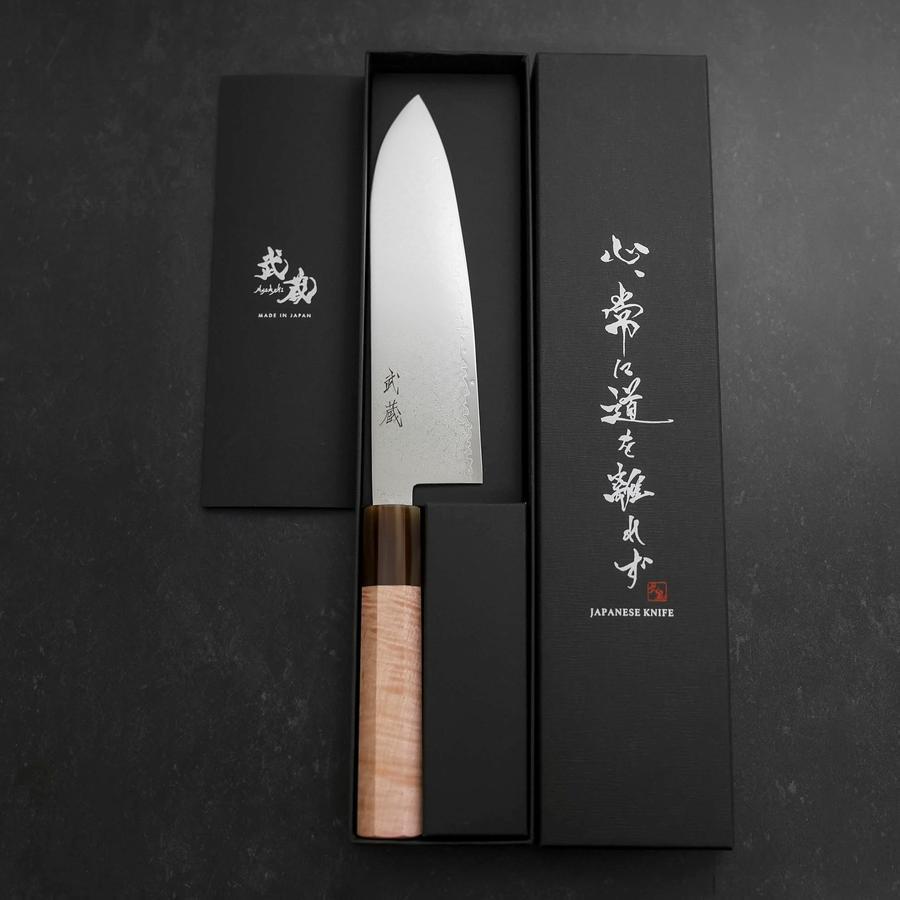 Premium Santoku Knife 180mm - VG-10 Damascus Steel Blade with Buffalo & Light Pink Maple Handle - Perfect for Slicing, Dicing & Chopping Vegetables, Meat & Fish - Ideal for Home Chefs & Professional Kitchens