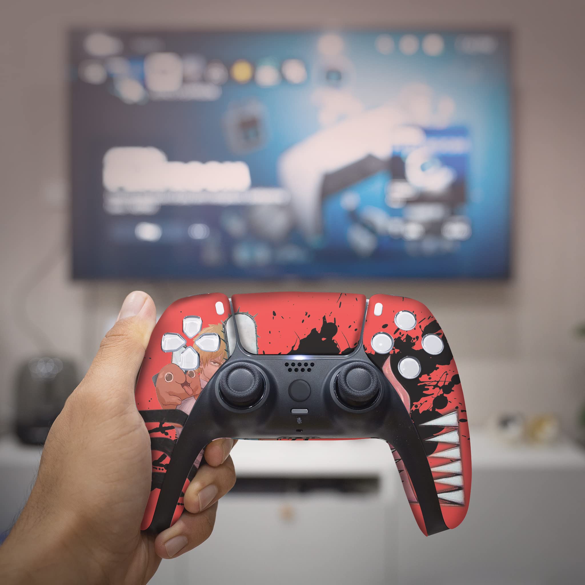 Custom Wireless PS5 Controller for PlayStation 5 - Chainsaw Men Themed Hydro-Dip Design | Officially Licensed & Proudly Made in USA | Durable Permanent Printing (Not Just a Skin) | Perfect for Gaming Enthusiasts & Anime Fans