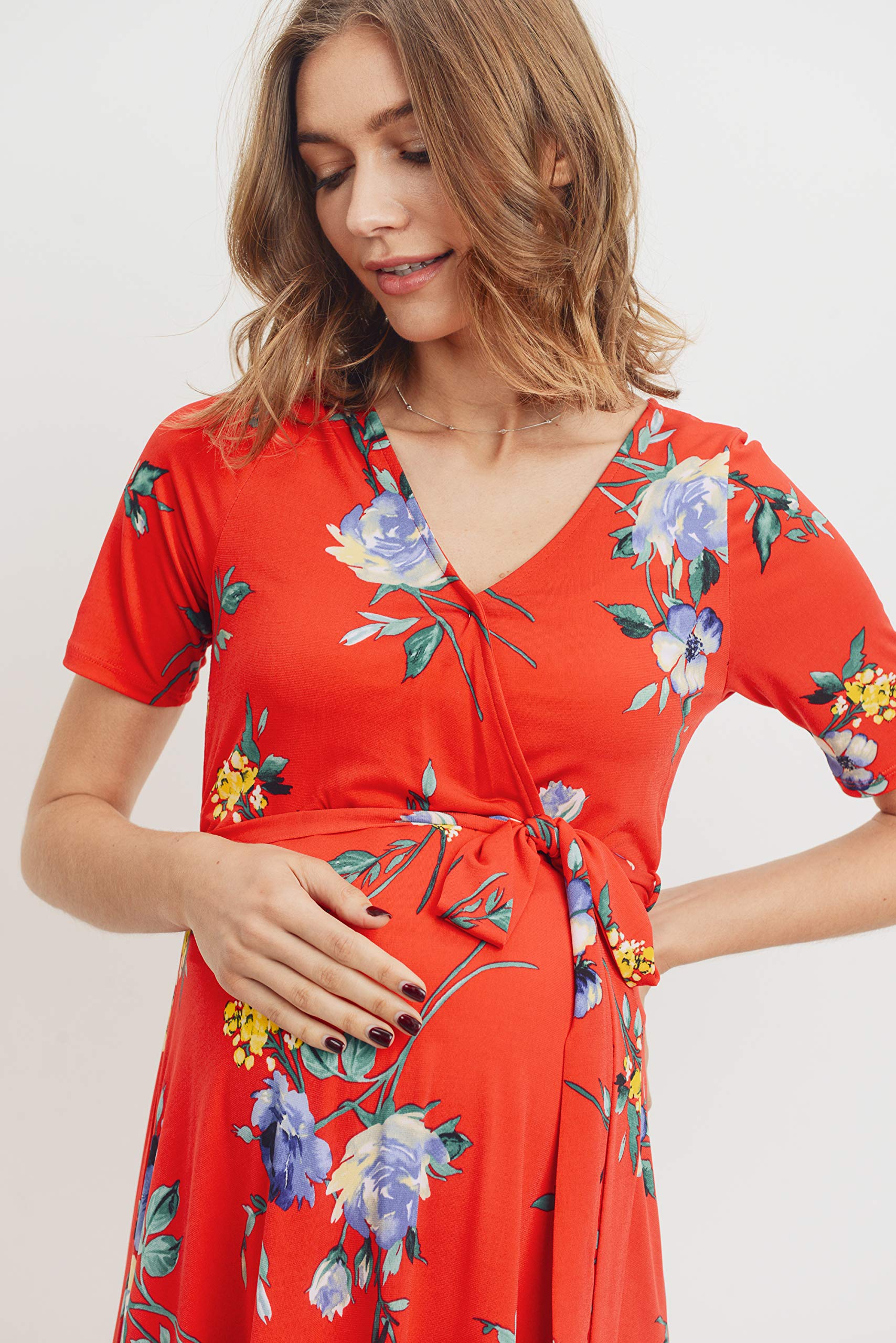 Stylish Women's Maternity Wrap Dress - Mid-Length with Adjustable Waist Belt | Perfect for Pregnancy, Nursing & Special Occasions