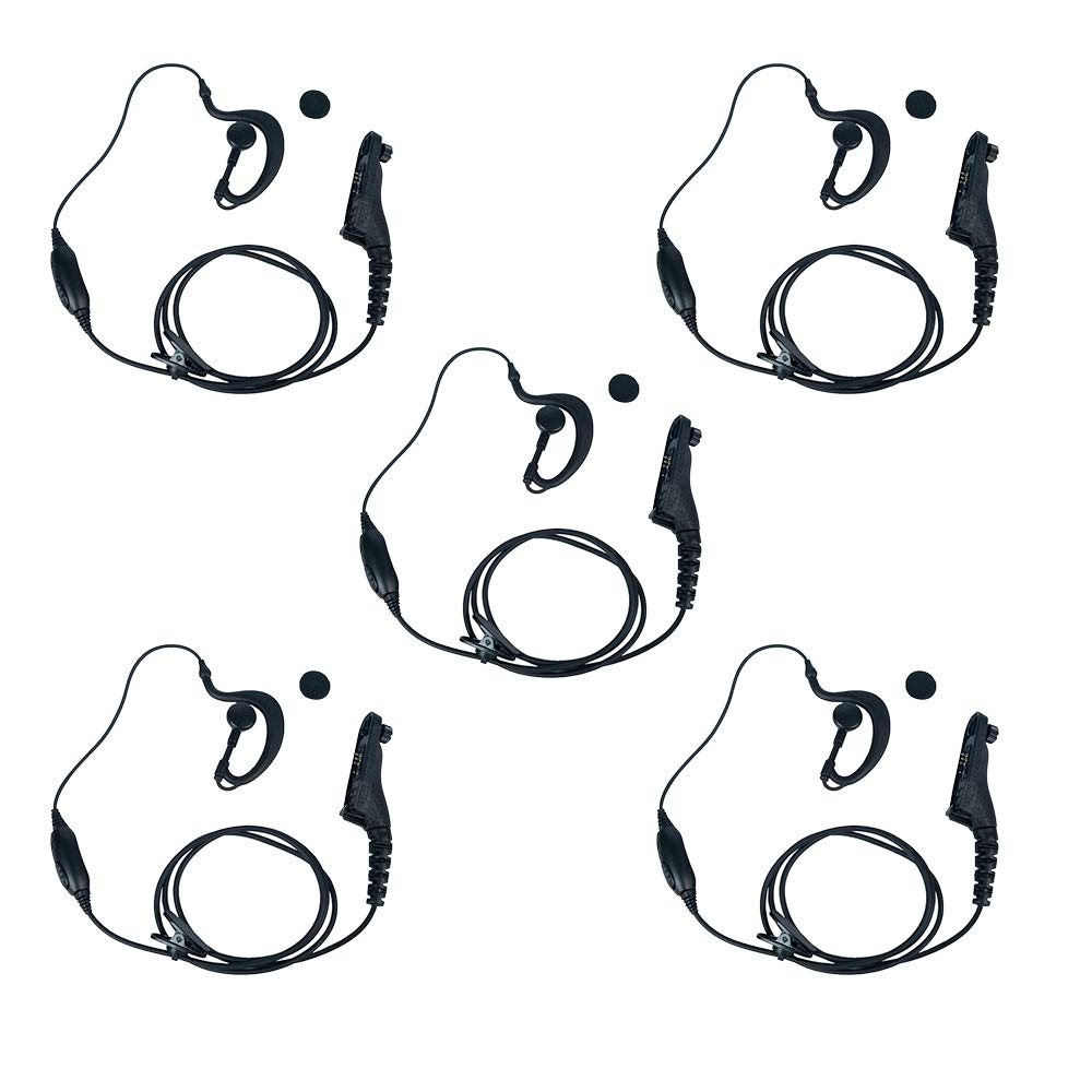 APX 6000 Surveillance Earpiece with Microphone - G Shape Covert Headset for Motorola XPR 7550e, XPR 7550, XPR 6550, APX 8000, XPR 7580 2-Way Radios & Walkie Talkies (5-Pack) - Ideal for Security, Law Enforcement & Event Communication