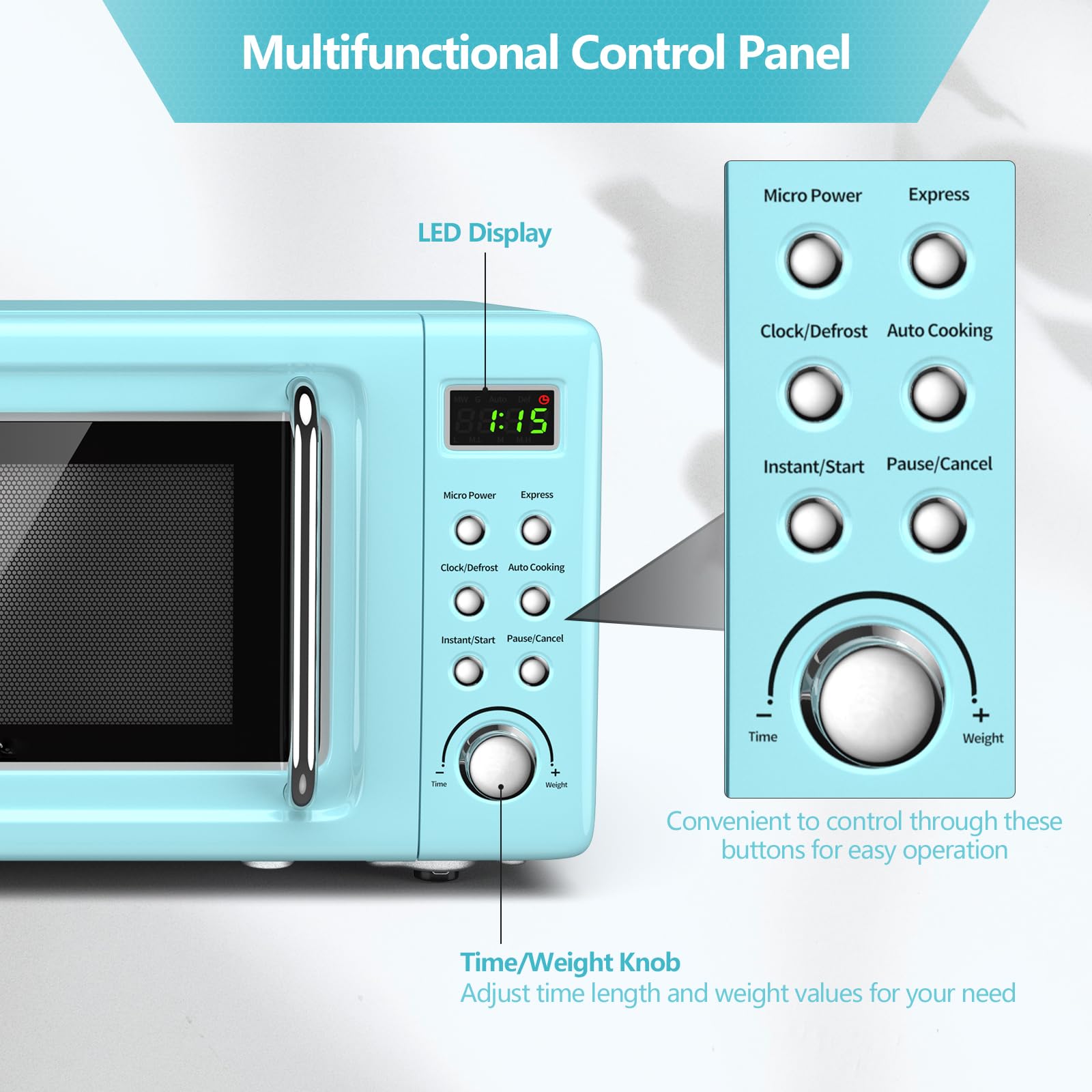 Retro Green Microwave Oven 0.7 Cu.ft 700W - Compact Countertop Microwave with 5 Power Levels, Delay Start, LED Display & Child Safety Lock - Perfect for Small Kitchens, Dorms & Office Break Rooms