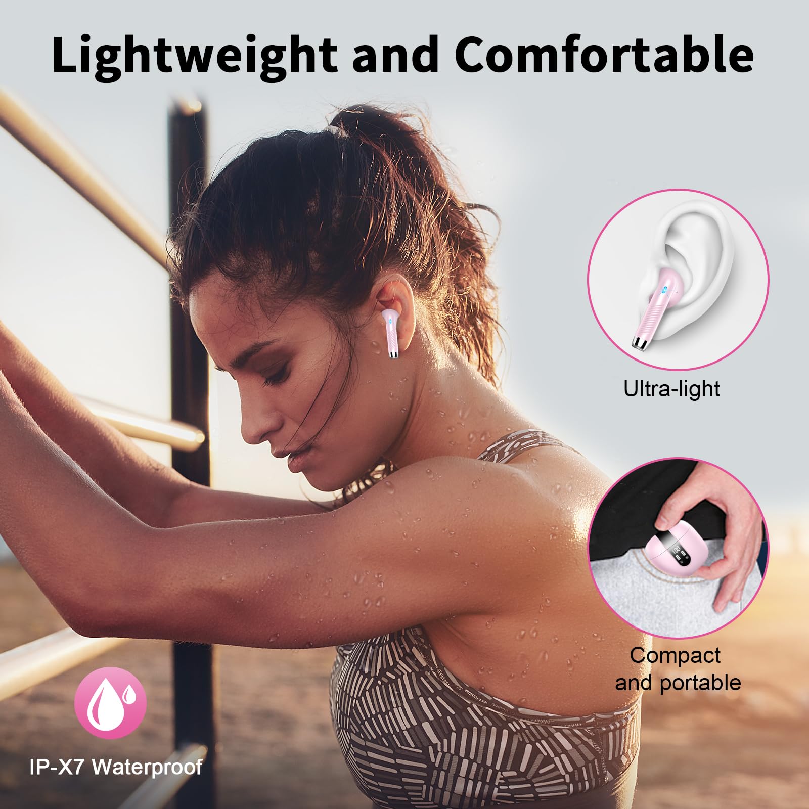 2024 Wireless Bluetooth 5.3 Earbuds with 4 ENC Noise Cancelling Mic, IPX7 Waterproof, 48H Playtime, USB-C Charging - Perfect for Gym Workouts, Running, Office Calls & Commuting