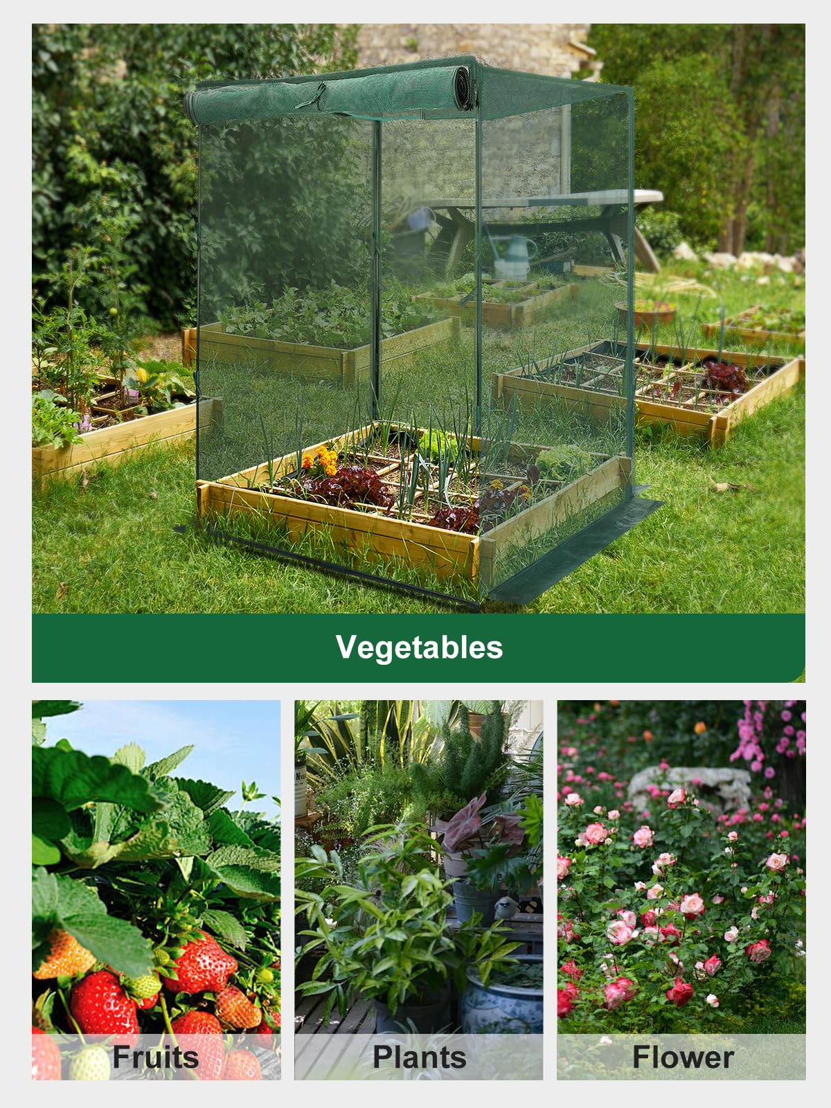 GROWNEER 4' x 8' Plant Protection Tent with Steel Frame - 2 Zippered Doors, 12 Ground Staples & Storage Bags | Durable Outdoor Crop Cage for Garden, Yard, Lawn | Perfect for Protecting Plants from Pests, Harsh Weather & Animals